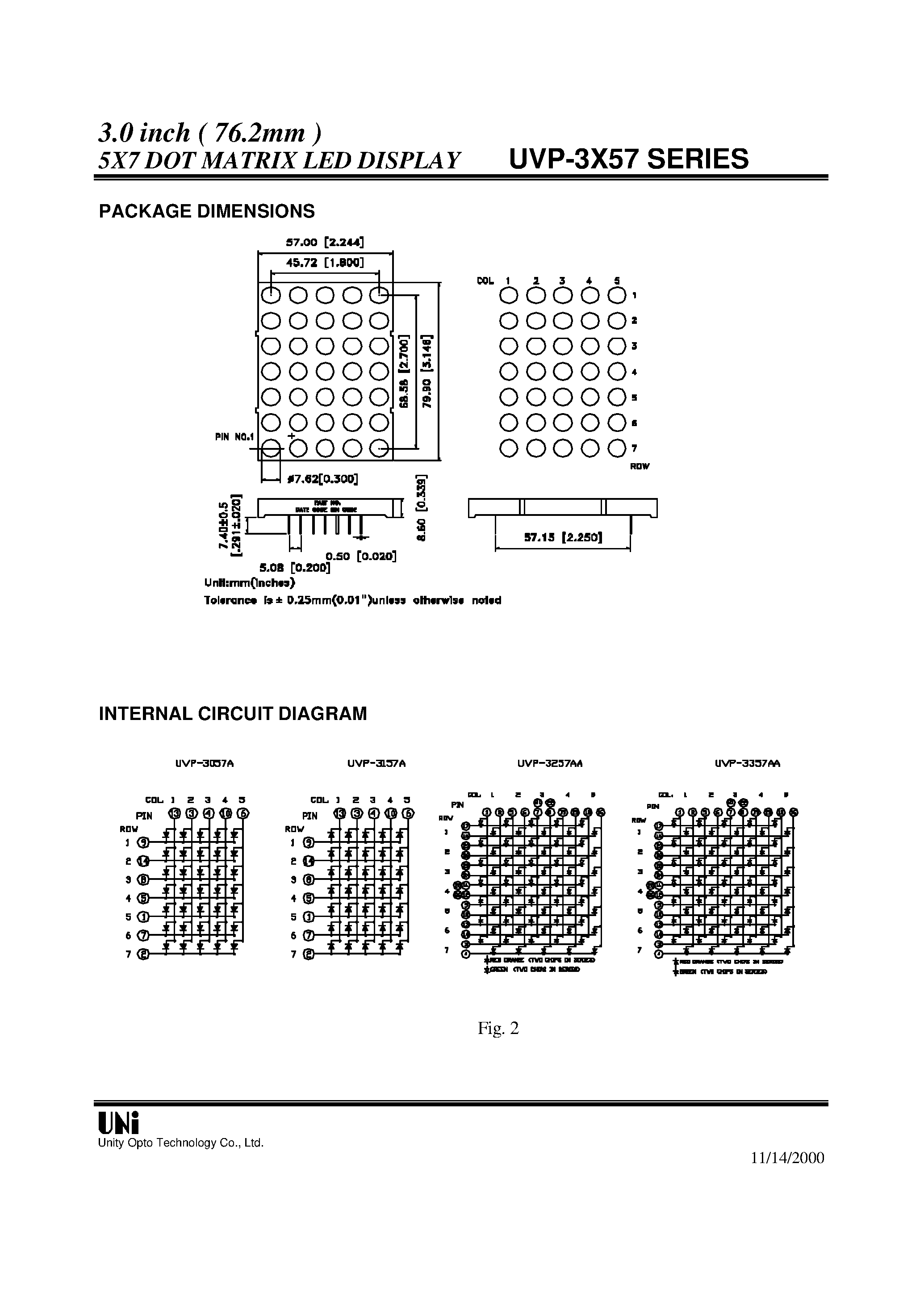 Datasheet UVP-3X57 page 2 Datasheet UVP-3X57 - 3.0 inch ( 76.2mm ) 5X7 DOT MATRIX LED DISPLAY page 2