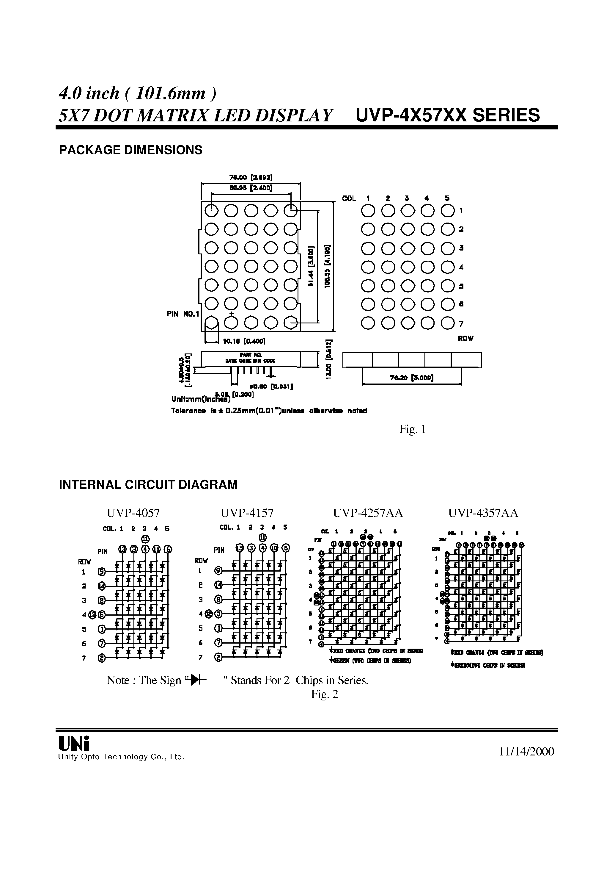 Datasheet UVP-4057 page 2 Datasheet UVP-4057 - 4.0 inch ( 101.6mm ) 5X7 DOT MATRIX LED DISPLAY page 2
