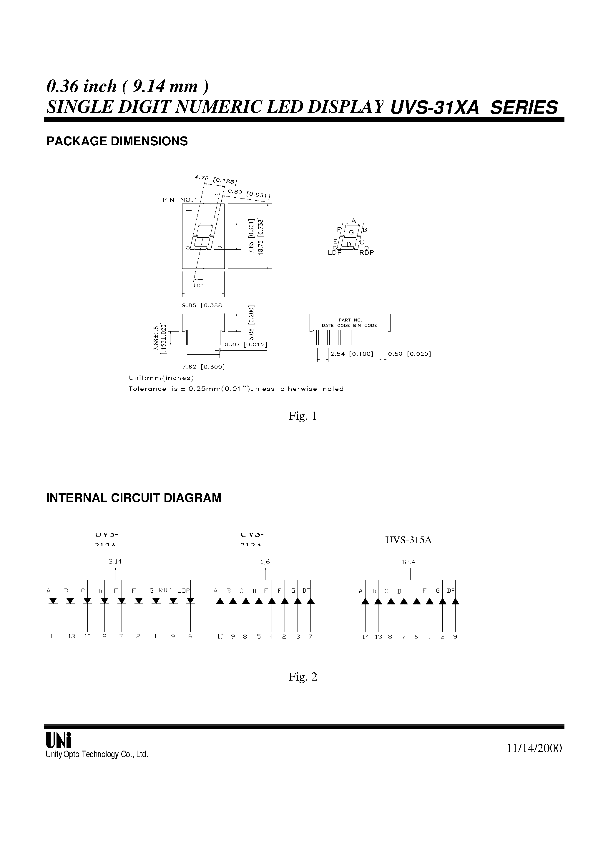 Datasheet UVS-312A - 0.36 inch ( 9.14 mm ) SINGLE DIGIT NUMERIC LED DIISPLAYUVS-31XA page 2