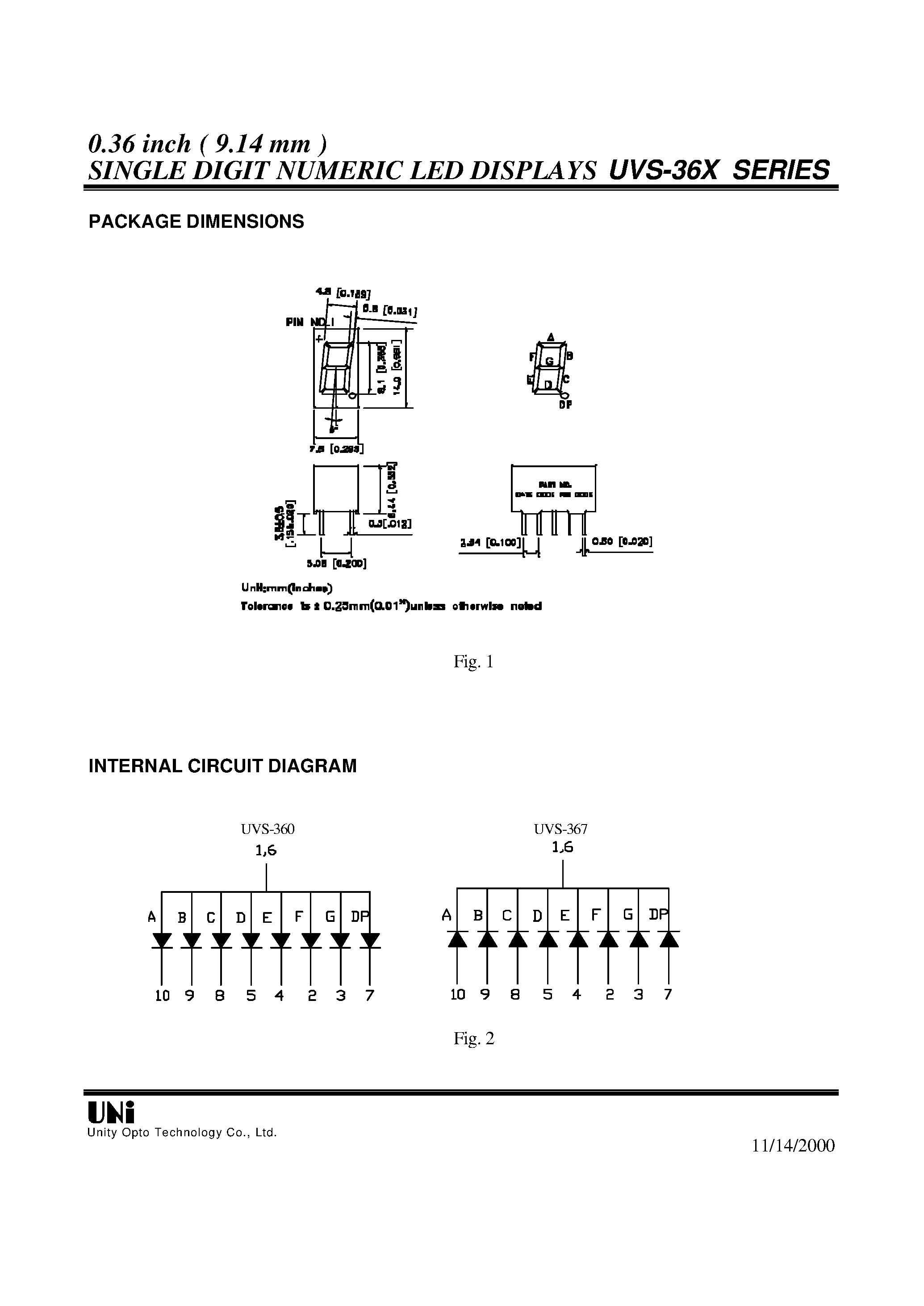 Datasheet UVS-360 page 2 Datasheet UVS-360 - 0.36 inch ( 9.14 mm ) SINGLE DIGIT NUMERIC LED DISPLAYS page 2