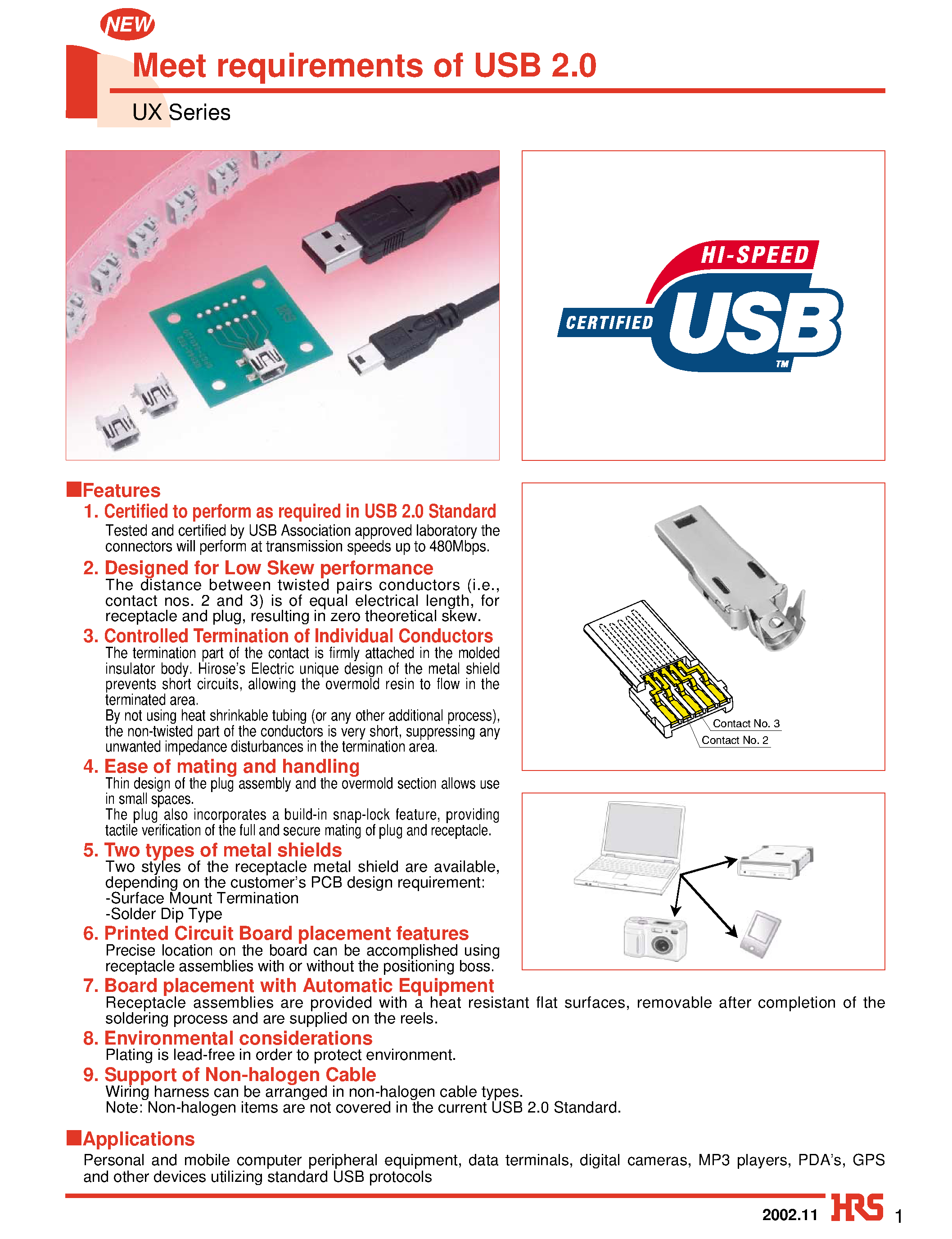 Datasheet UX40-MB-5PA-1000-2003 - Meet requirements of USB 2.0 page 1