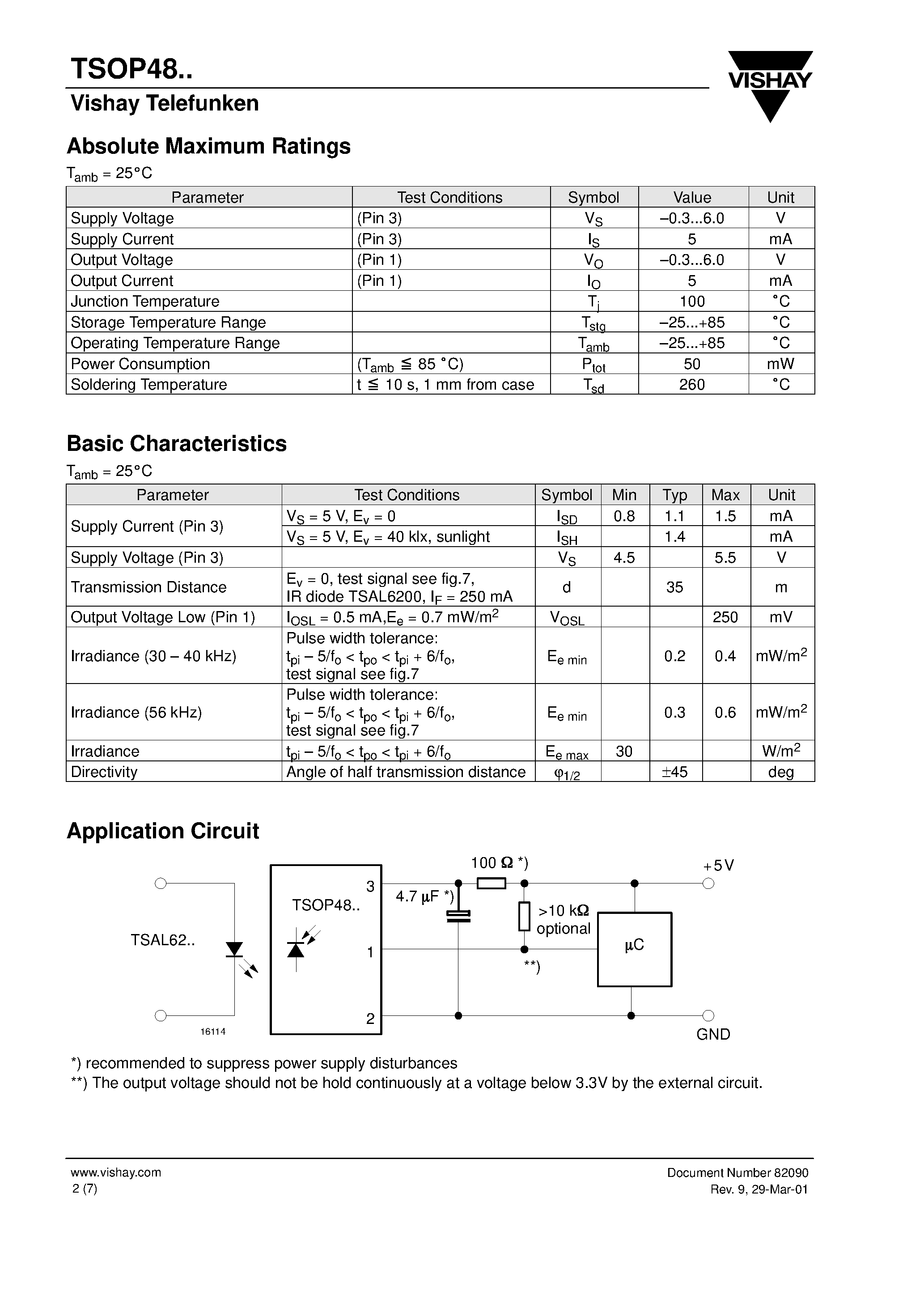 Даташит TSOP4836 - Photo Modules for PCM Remote Control Systems страница 2