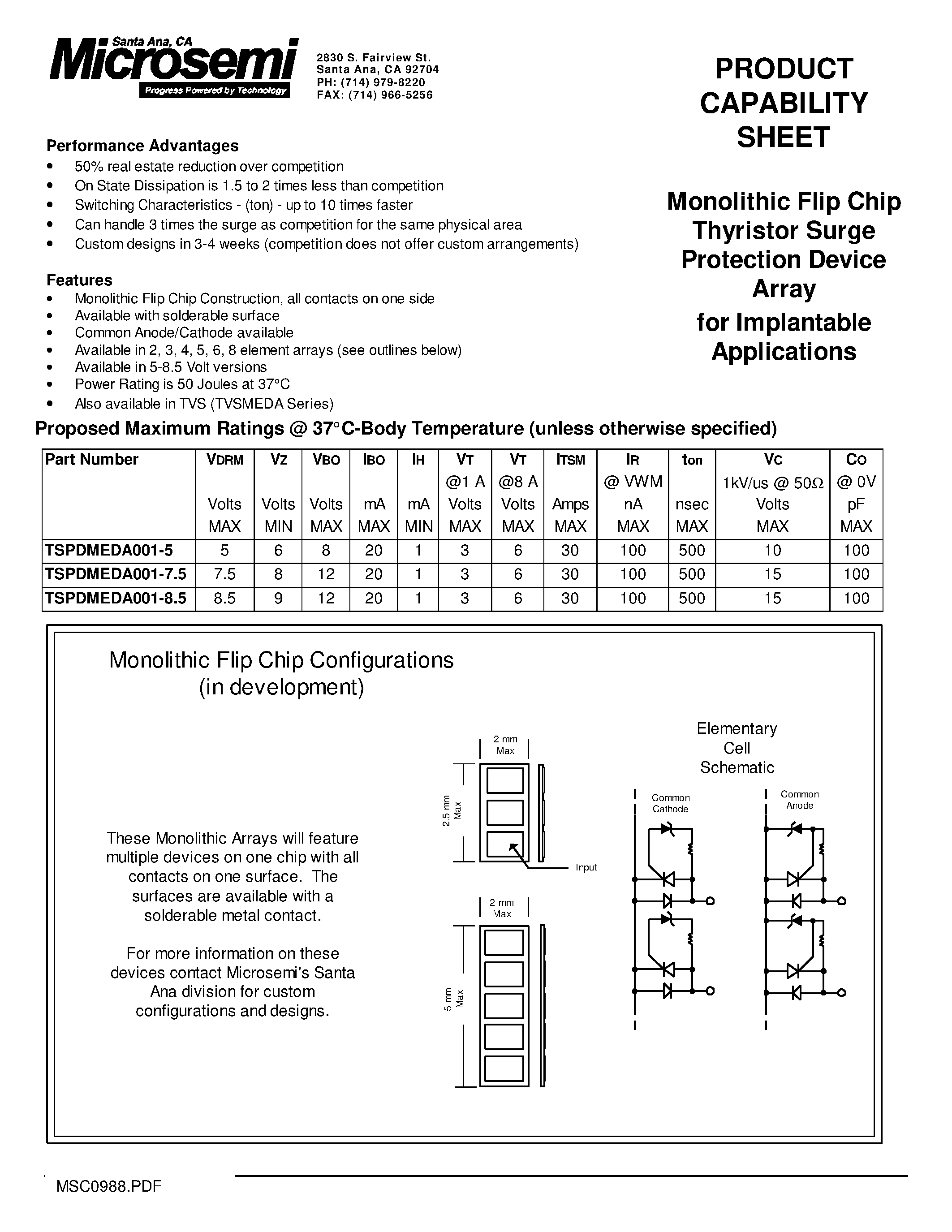 Datasheet TSPDMEDA001-5 - PRODUCT CAPABILITY SHEET page 1