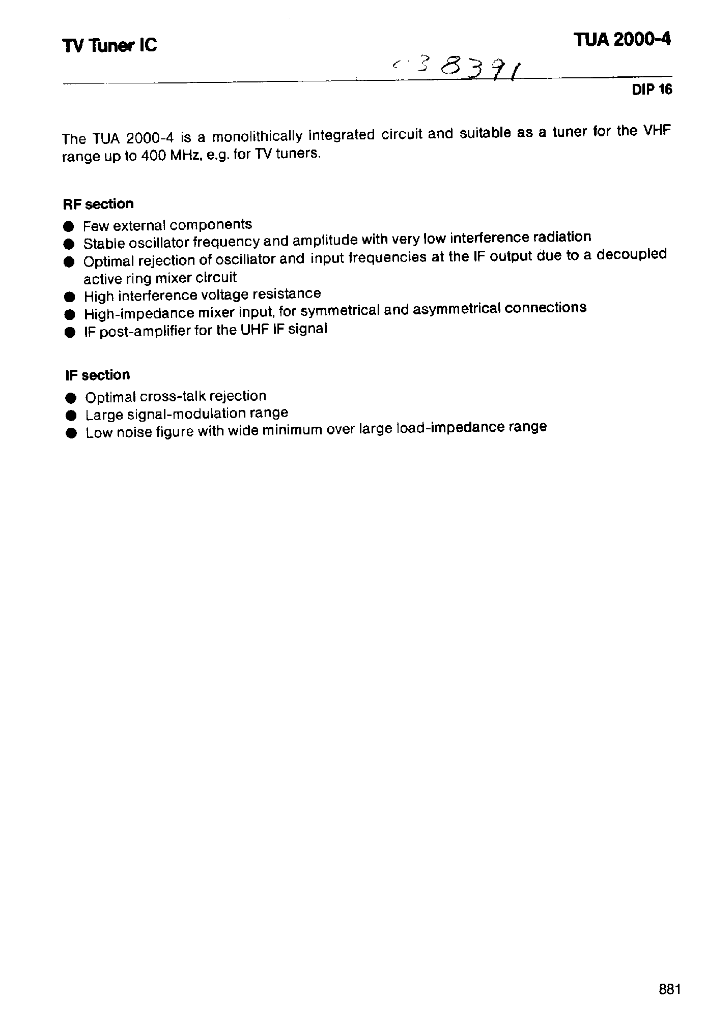 Datasheet TUA2000-4 - INTEGRATED CIRCUIT page 1