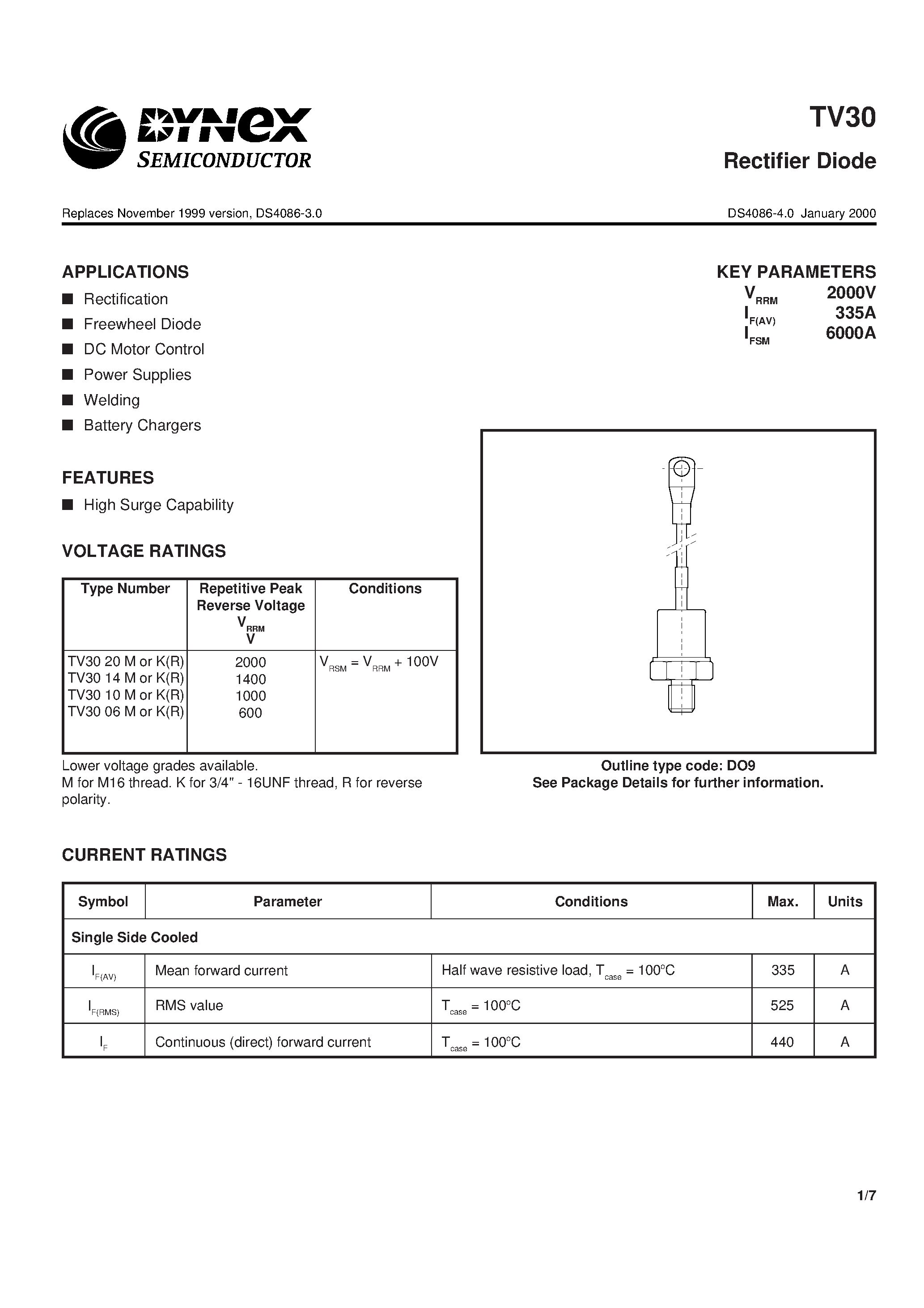 Datasheet TV3020K page 1 Datasheet TV3020K - Rectifier Diode page 1