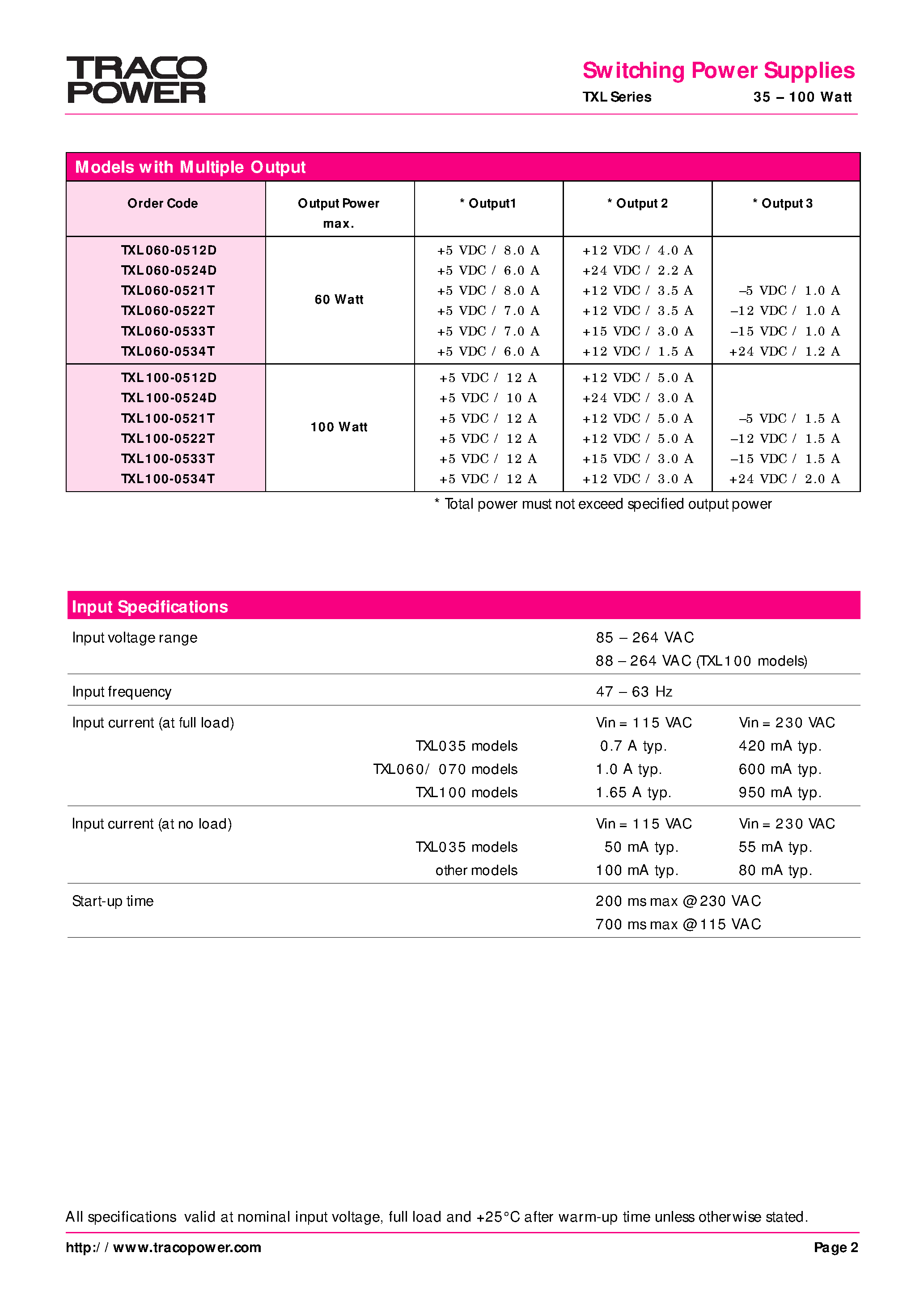 Datasheet TXL060-05S - Switching Power Supplies page 2
