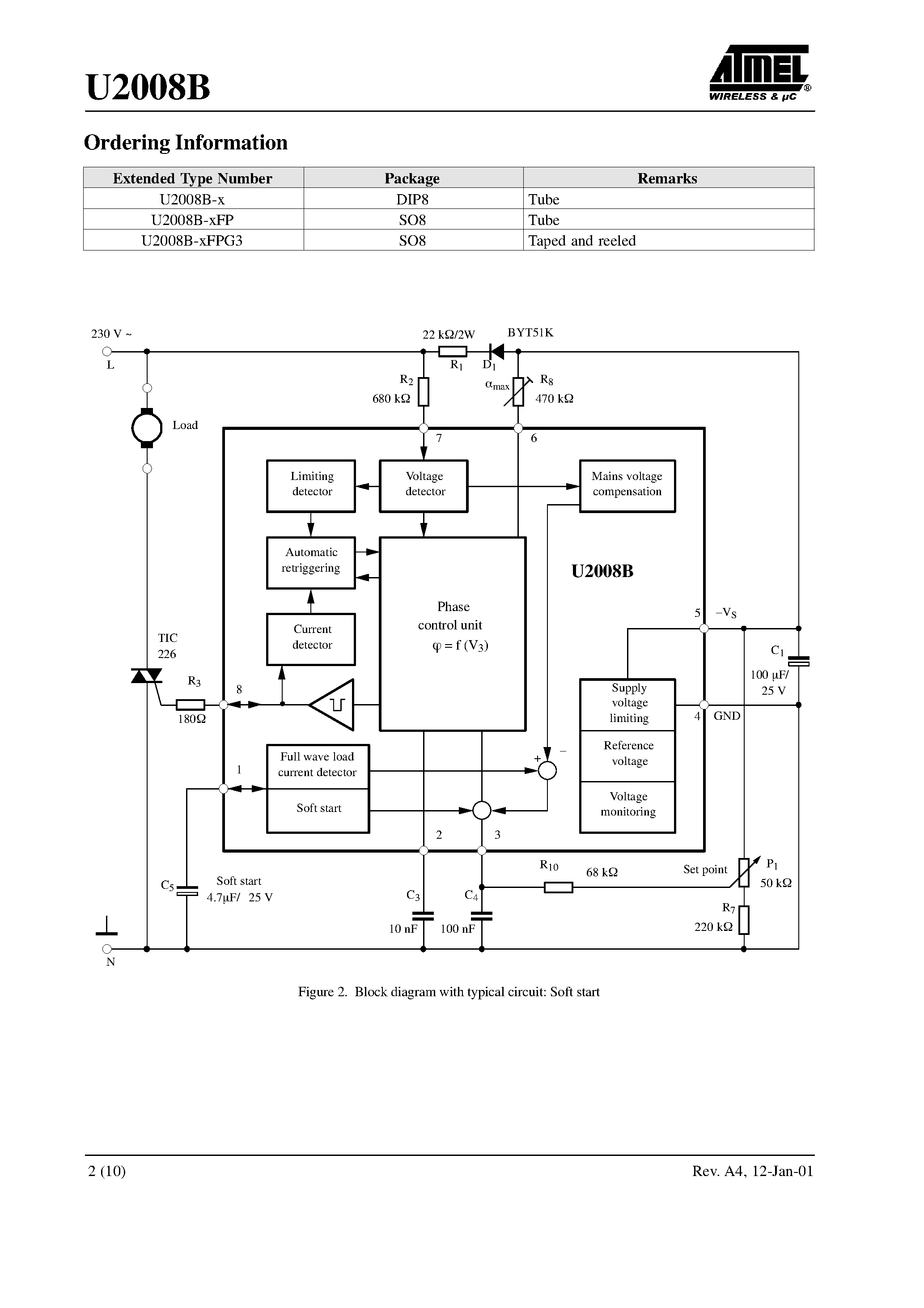 Даташит на микросхему U2008B страница 2 Даташит U2008B - Low-Cost Phase-Control IC with Soft Start страница 2