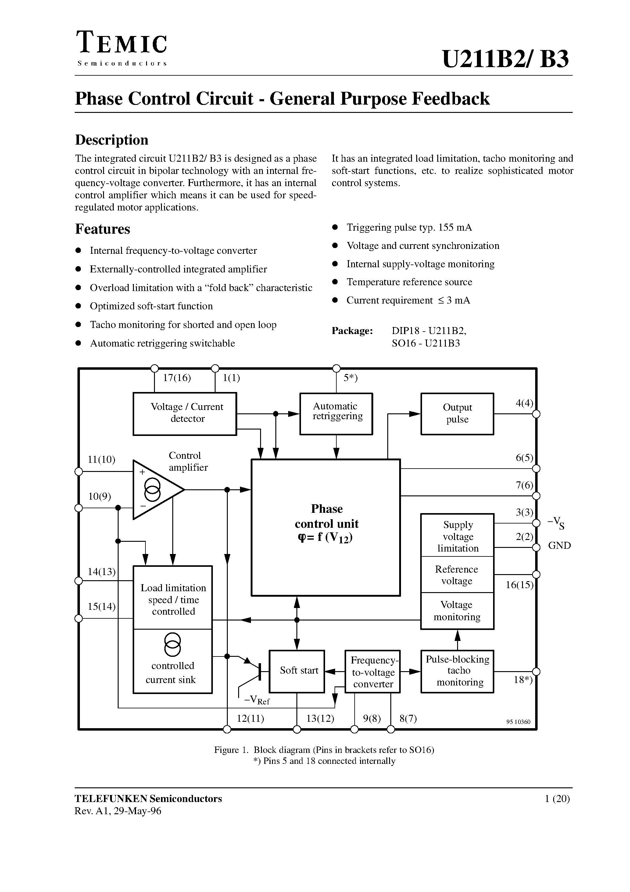 Даташит на микросхему U211B2 страница 1 Даташит U211B2 - Phase Control Circuit - General Purpose Feedback страница 1