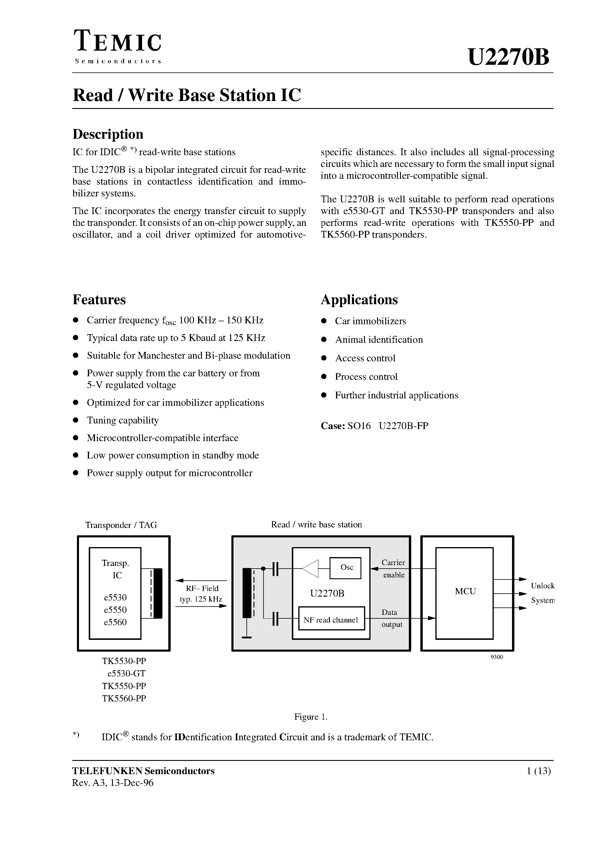 Даташит на микросхему U2270B страница 1 Даташит U2270B - Read / Write Base Station IC страница 1