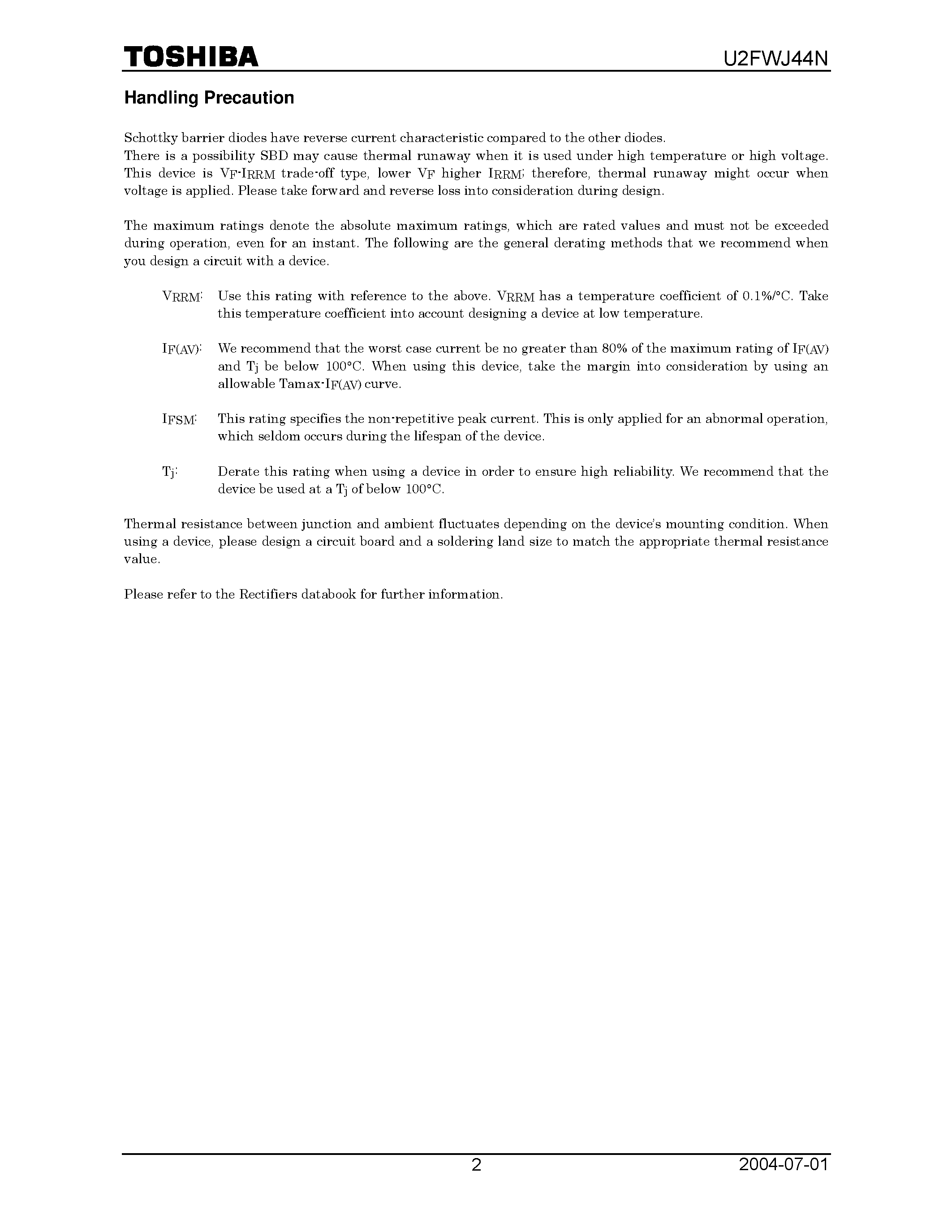 Datasheet U2FWJ44N page 2 Datasheet U2FWJ44N - HIGH SPEED RECTIFIER APPLICATIONS page 2