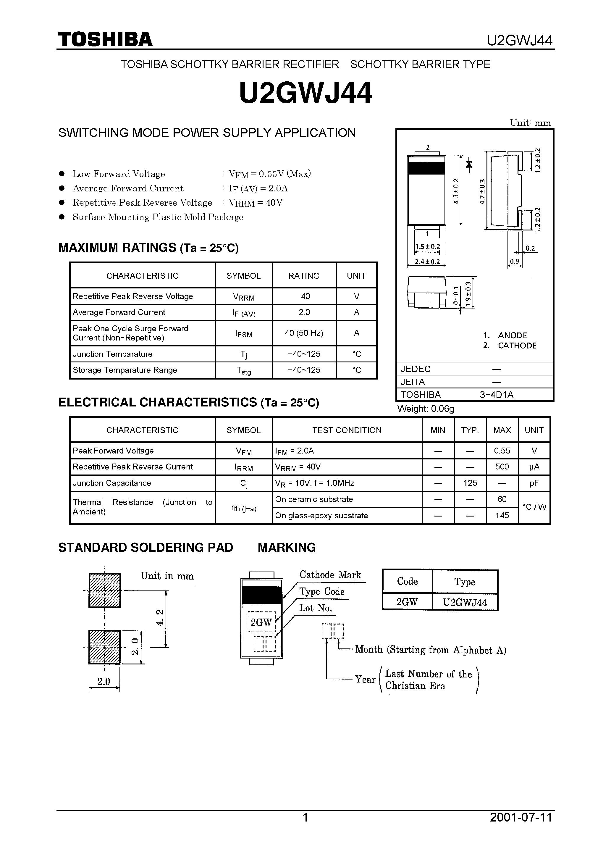Datasheet U2GWJ44 page 1 Datasheet U2GWJ44 - SWITCHING MODE POWER SUPPLY APPLICATION page 1