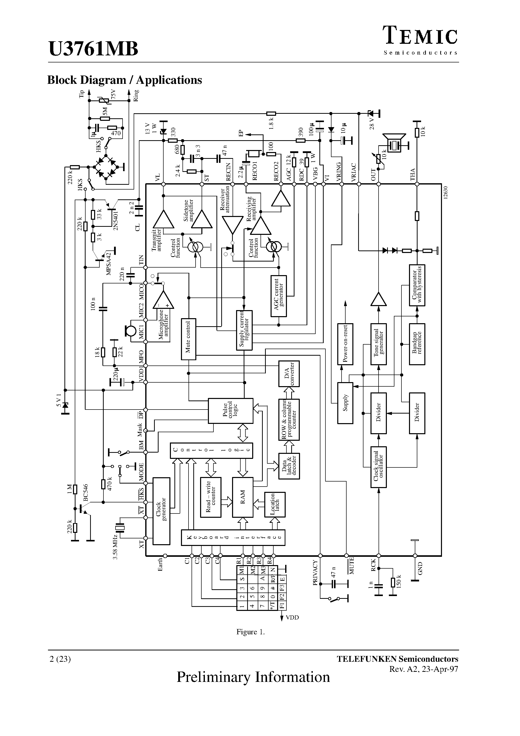 Даташит на микросхему U3761MB страница 2 Даташит U3761MB - Low Voltage Standard Telephone Circuit with 13 Memories страница 2