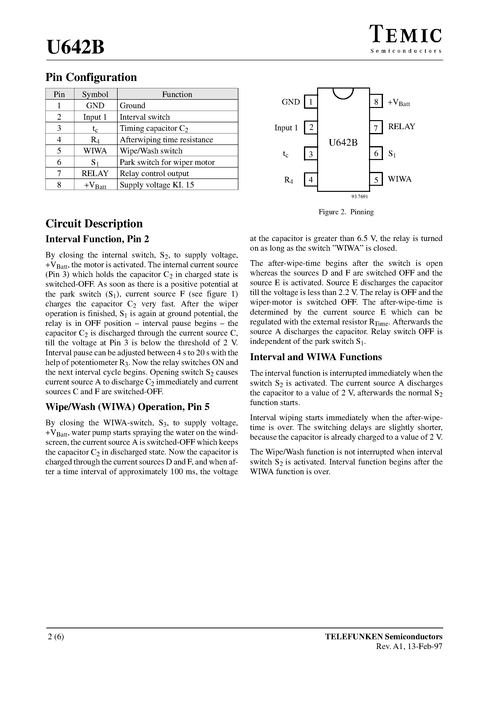 Datasheet U642B-FP page 2 Datasheet U642B-FP - Automotive Wipe/Wash or Interval Switch page 2