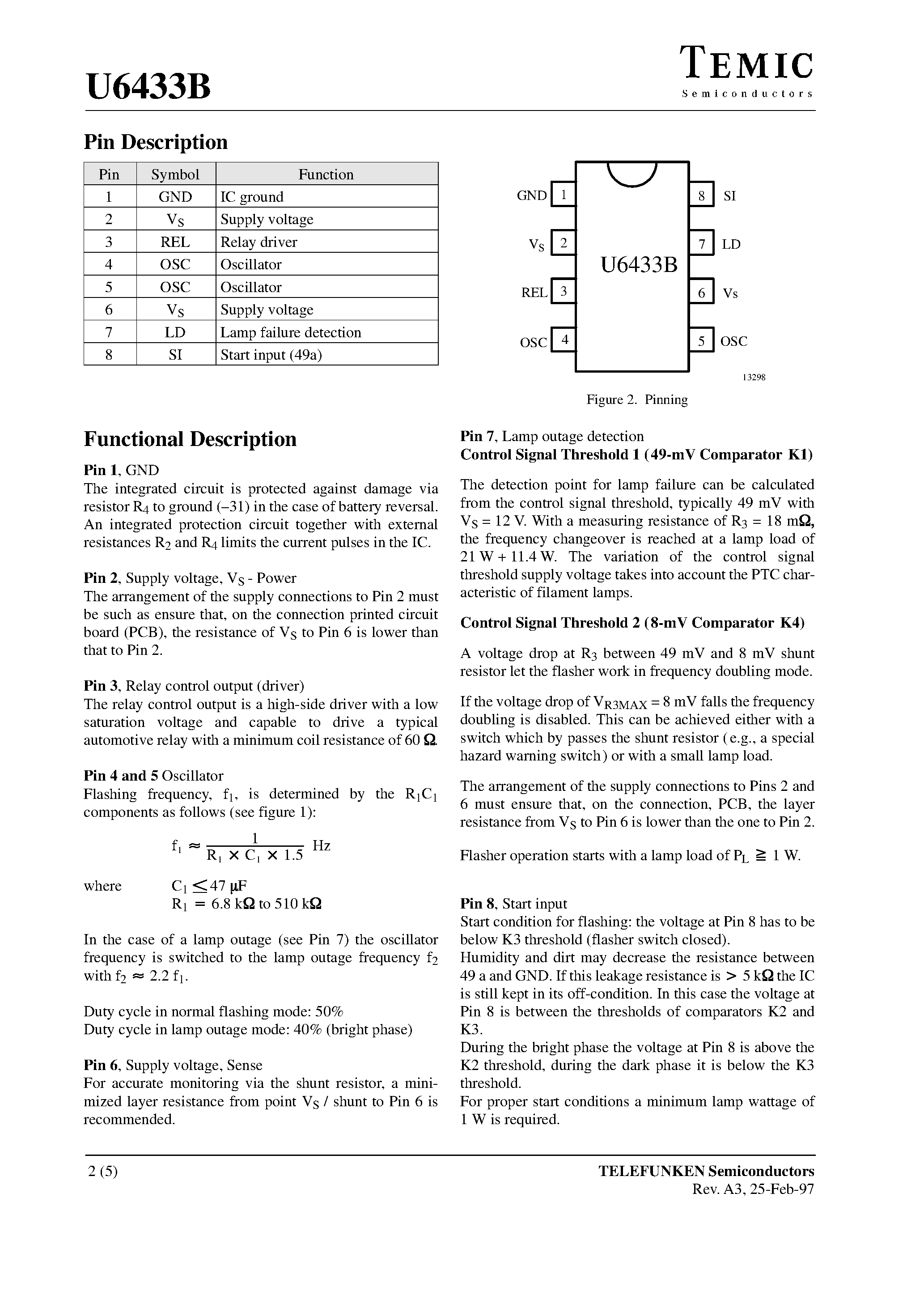 Datasheet U6433B - Flasher/ 18-m Shunt/ Frequency Doubling Disabling page 2