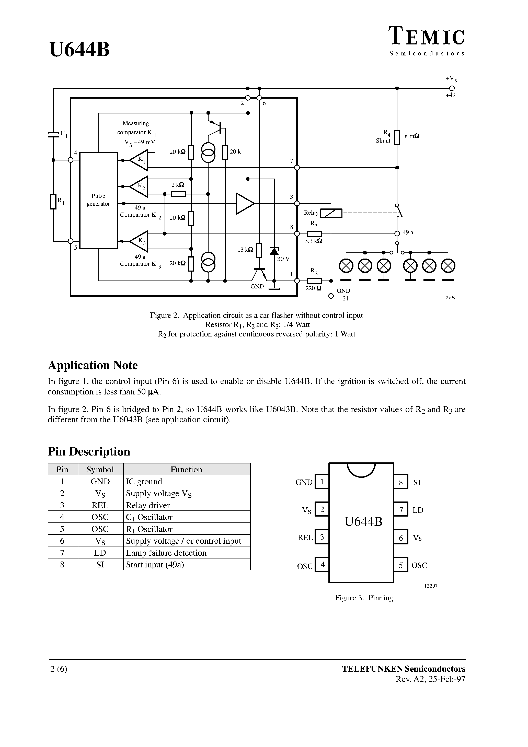 Datasheet U644B-FP page 2 Datasheet U644B-FP - Flasher/ 18-m Shunt/ Extremly Low Current Consumption page 2