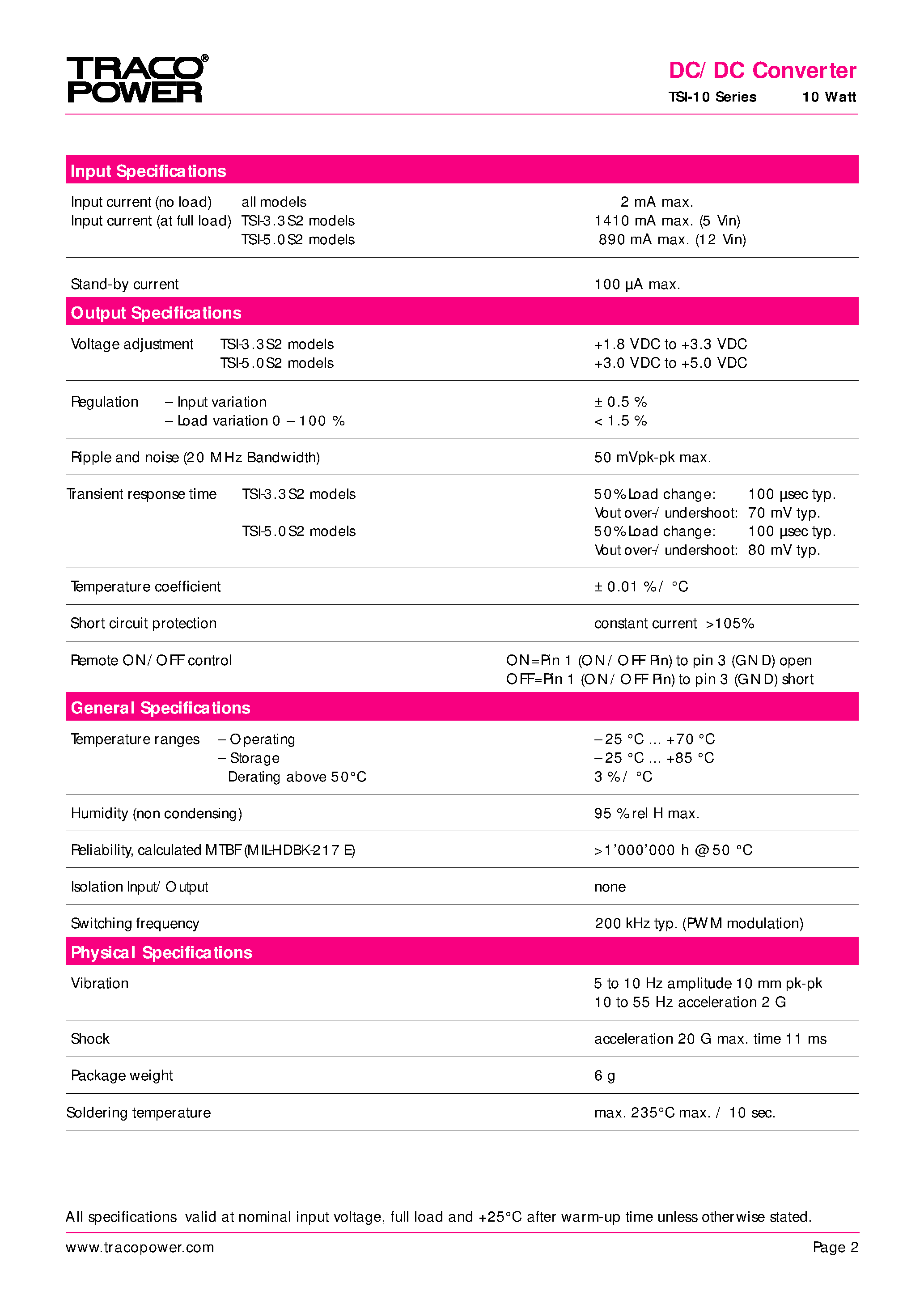 Datasheet TSI-3.3S2R0M - DC/DC Converter page 2