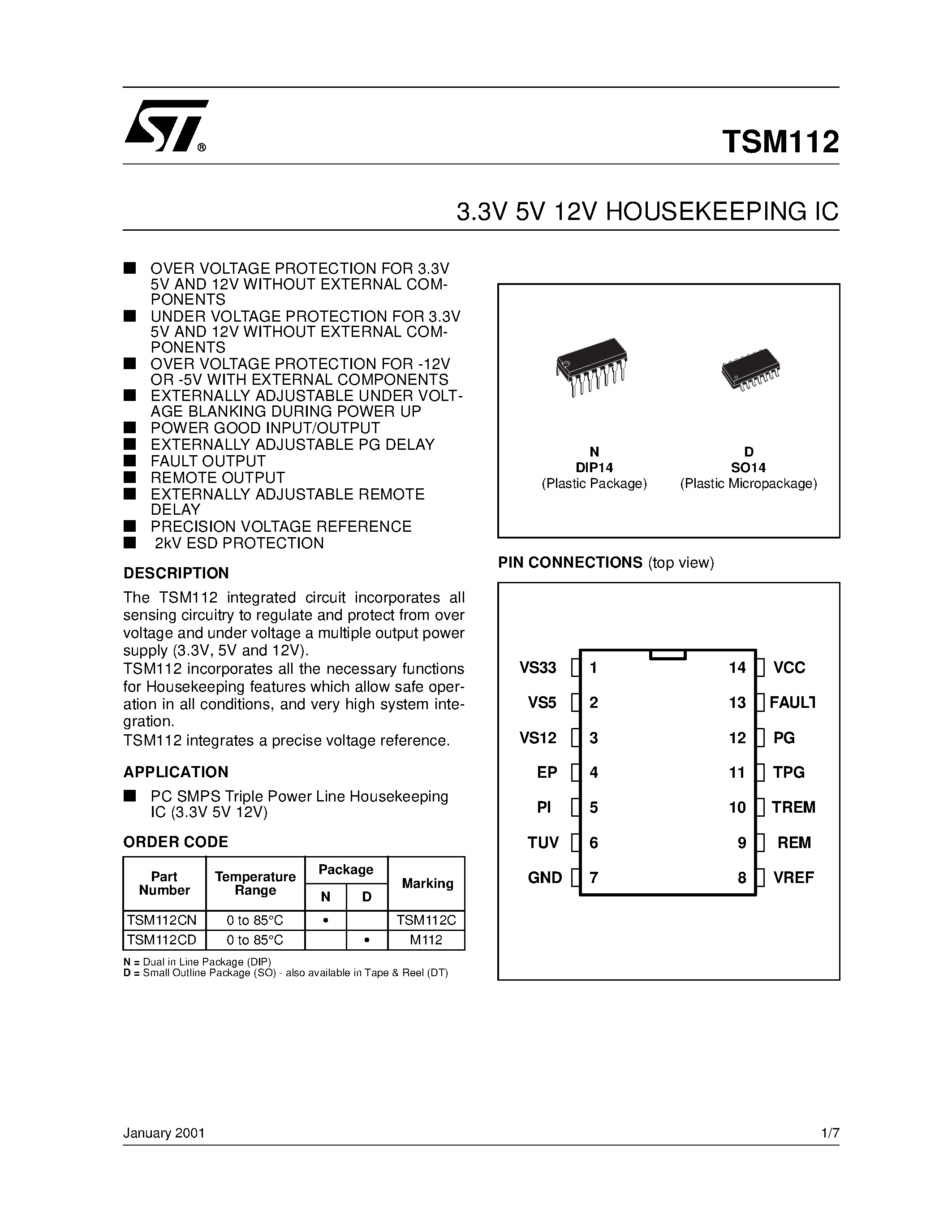 Datasheet TSM112CD - 3.3V 5V 12V HOUSEKEEPING IC page 1