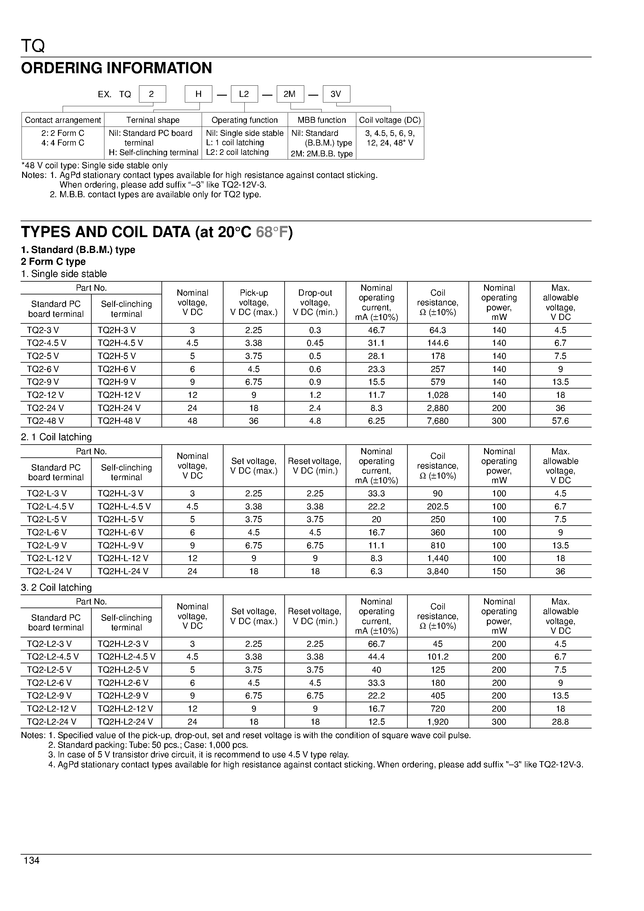 Даташит TQ2H-6V - LOW PROFILE 2 FORM C RELAY страница 2