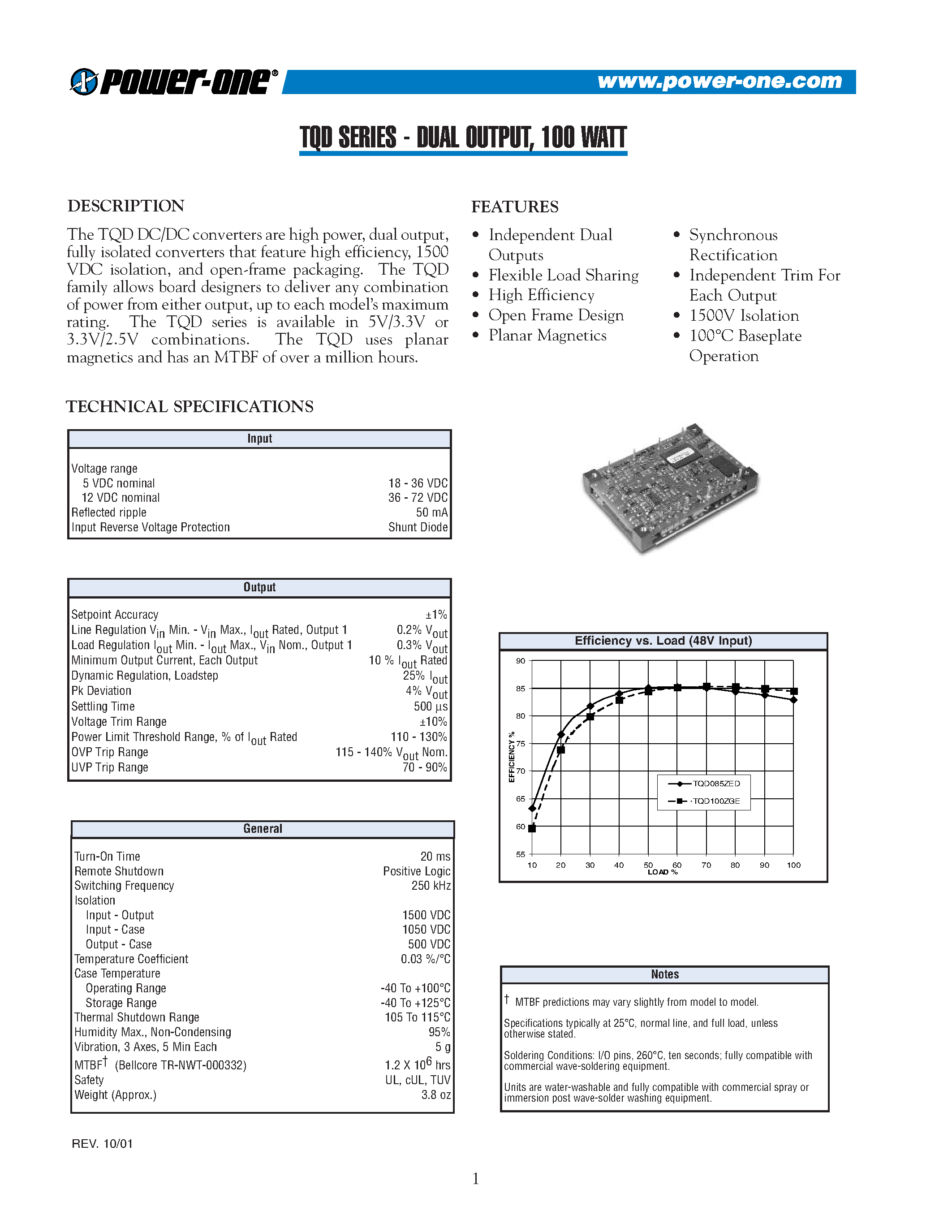 Datasheet TQD100ZGE-A - DUAL OUTPUT/ 100 WATT page 1