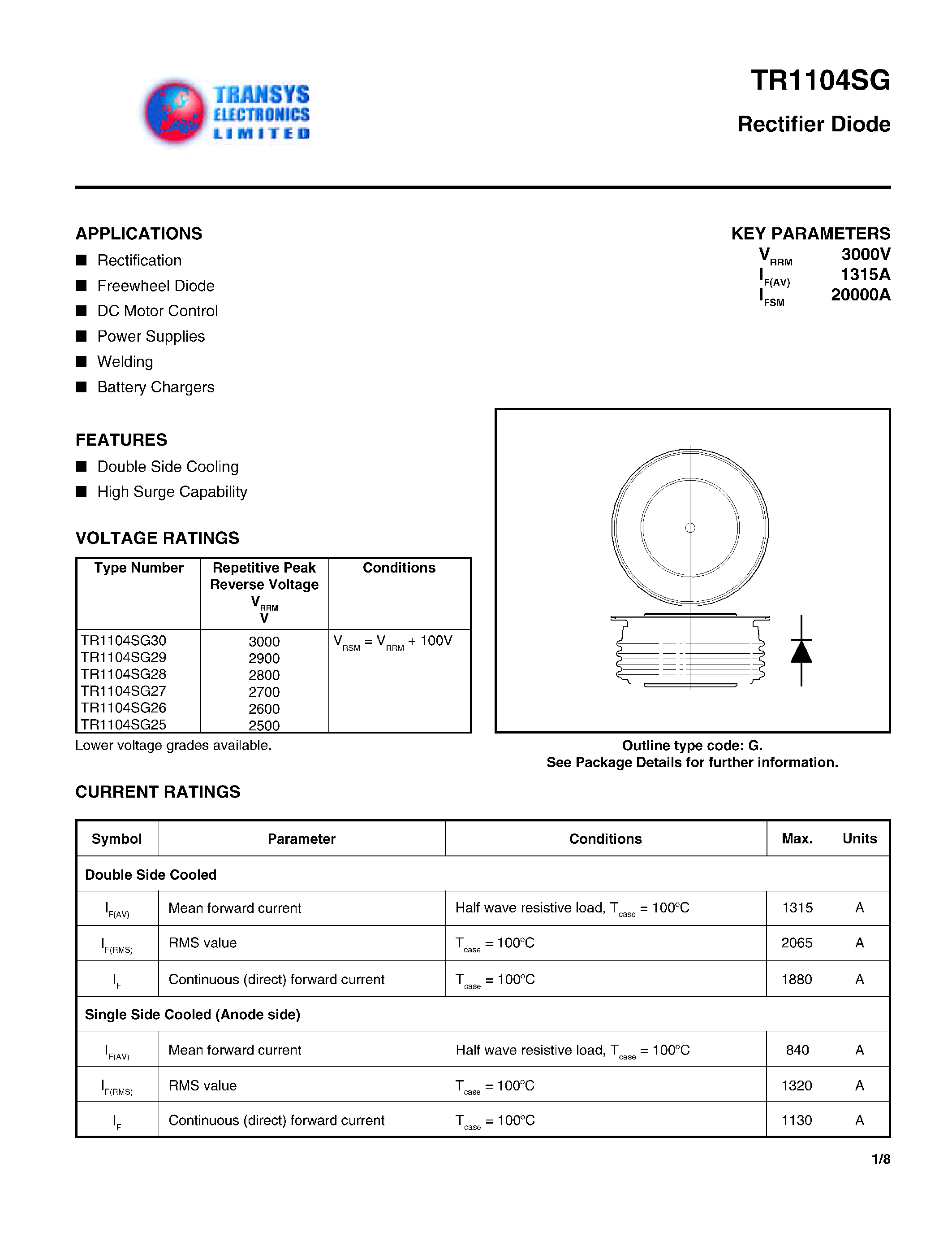 Datasheet TR1104SG - RECTIFIER DIODE page 1