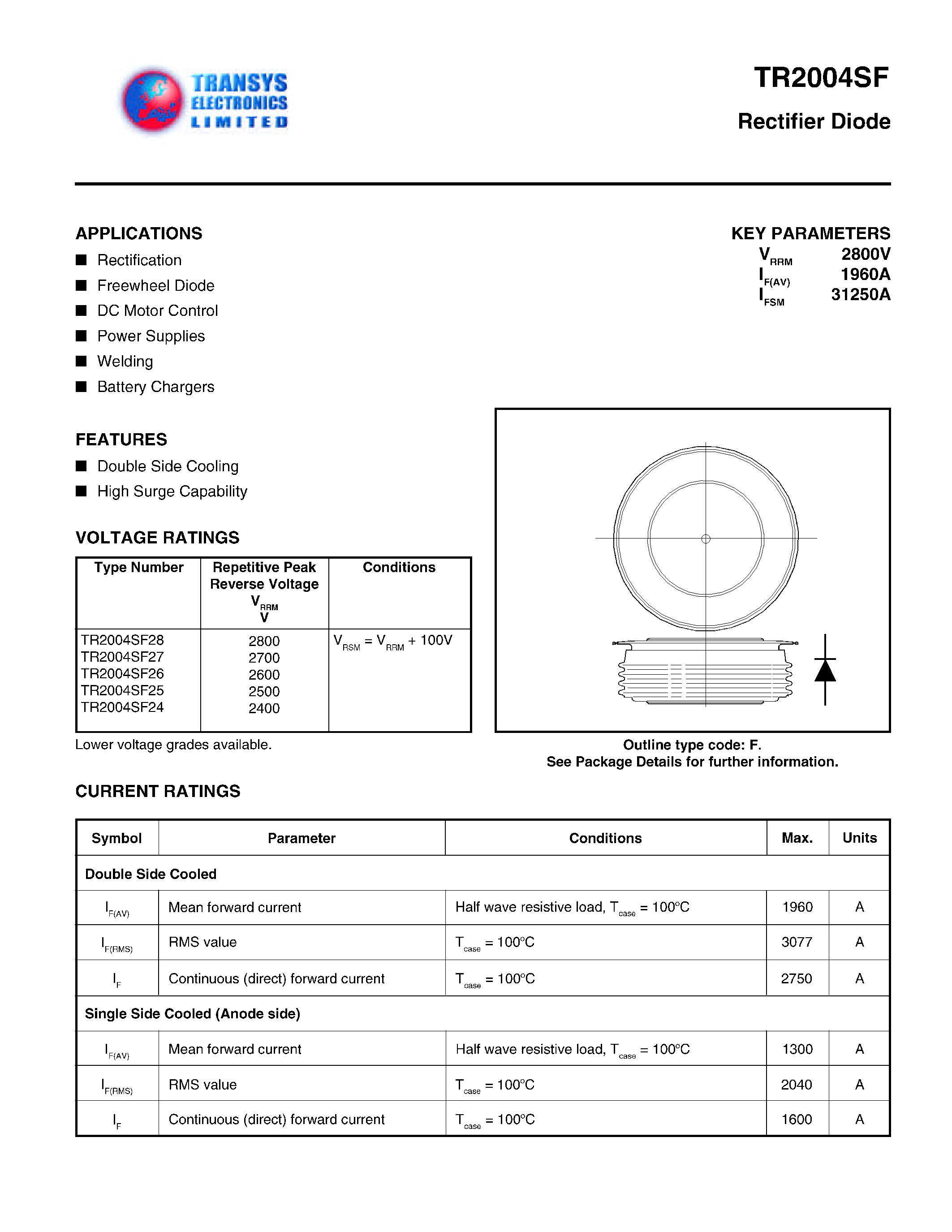 Datasheet TR2004SF - RECTIFIER DIODE page 1