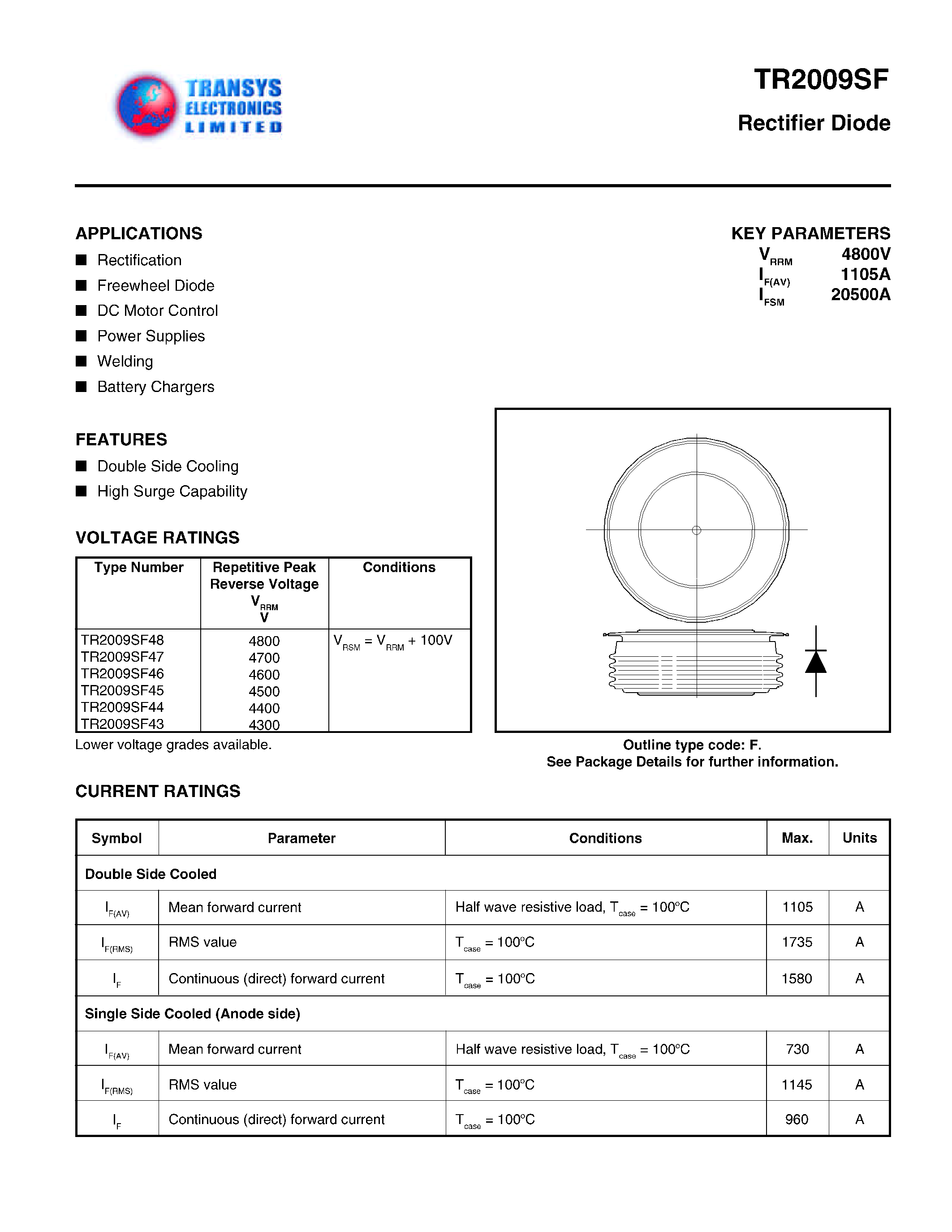 Datasheet TR2009SF - RECTIFIER DIODE page 1