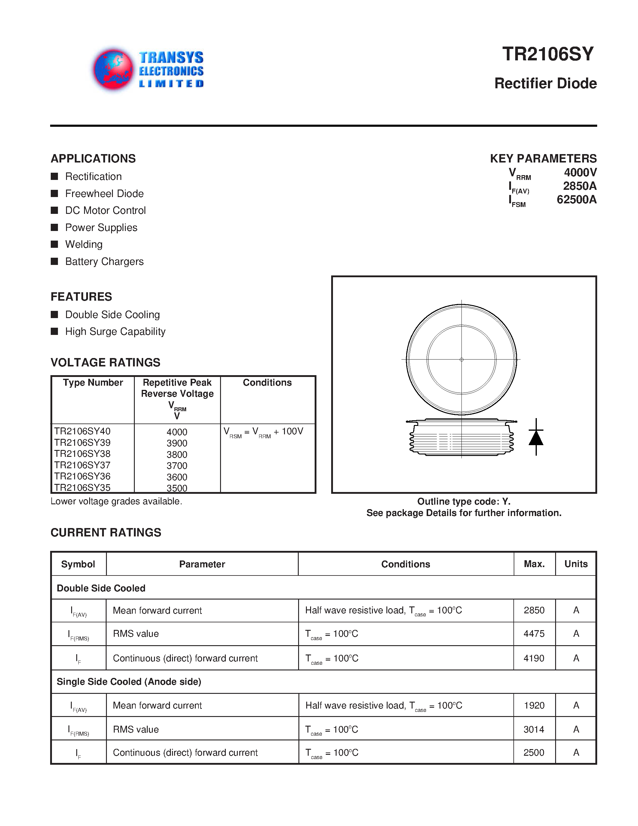Datasheet TR2106SY - RECTIFIER DIODE page 1