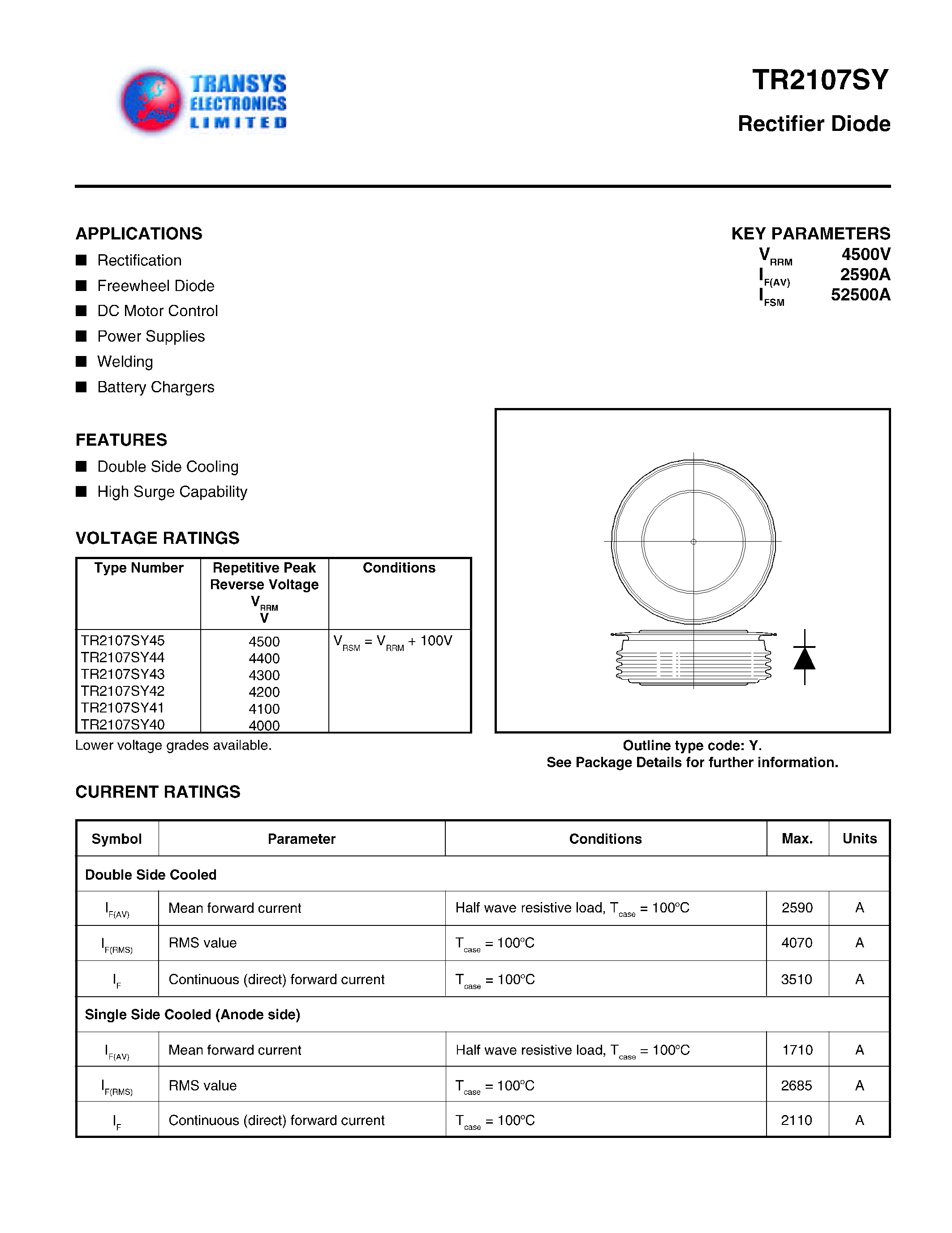 Datasheet TR2107SY page 1 Datasheet TR2107SY - RECTIFIER DIODE page 1