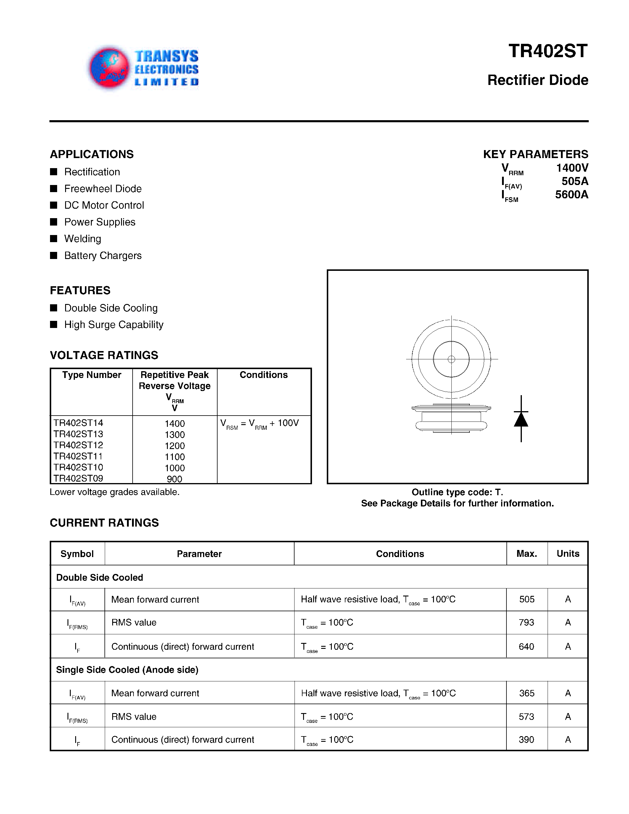 Datasheet TR402ST - RECTIFIER DIODE page 1