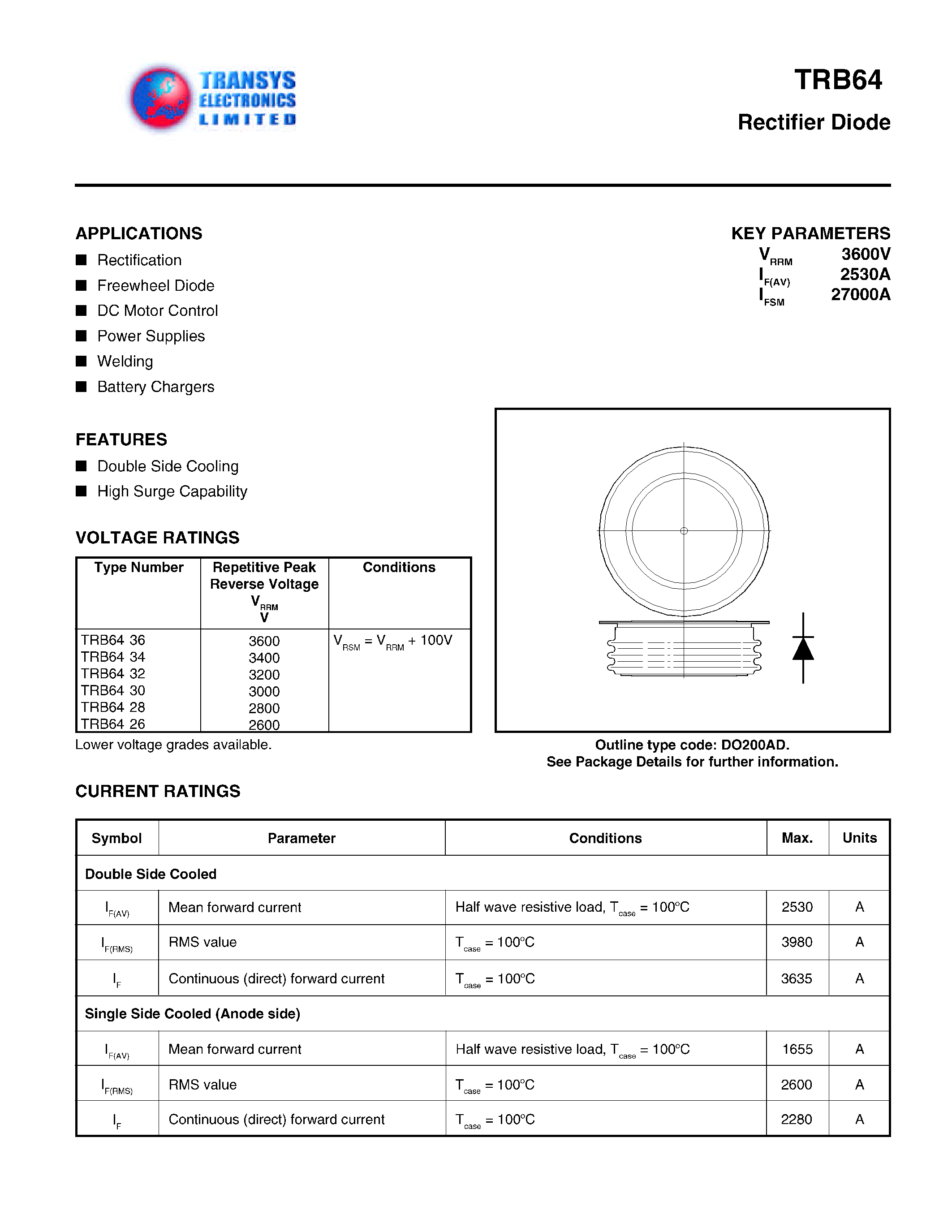 Datasheet TRB6426 page 1 Datasheet TRB6426 - RECTIFIER DIODE page 1