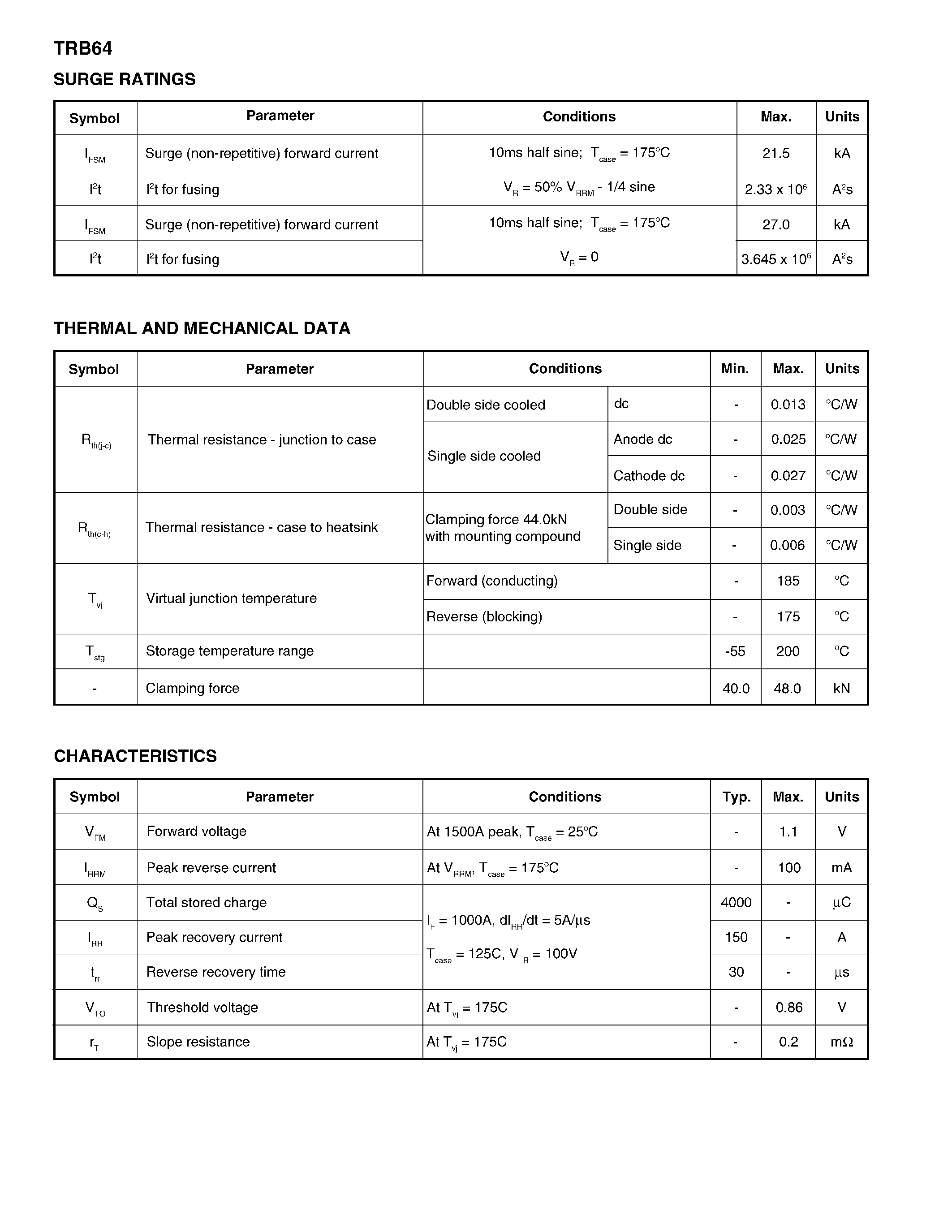 Datasheet TRB6430 page 2 Datasheet TRB6430 - RECTIFIER DIODE page 2