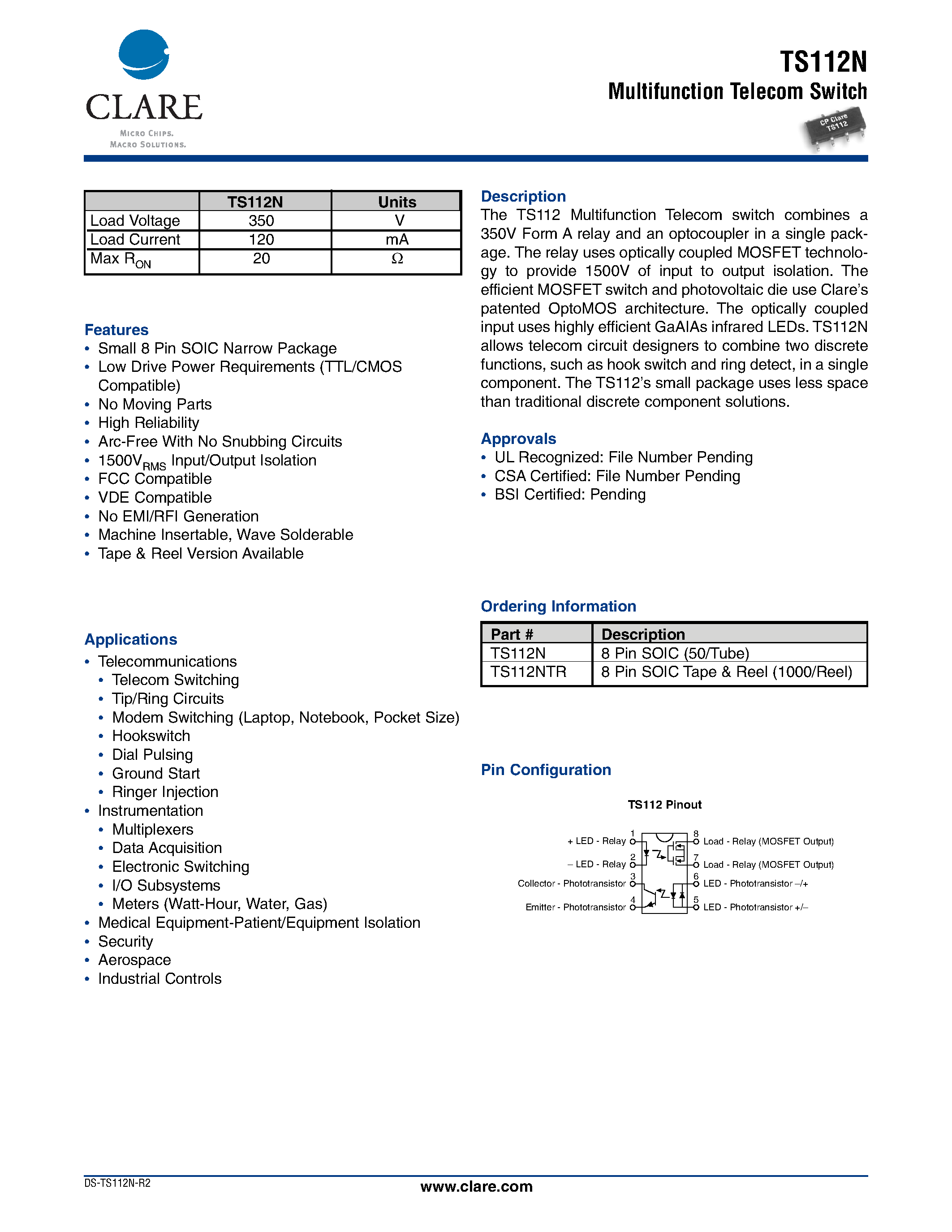 Datasheet TS112N - Multifunction Telecom Switch page 1