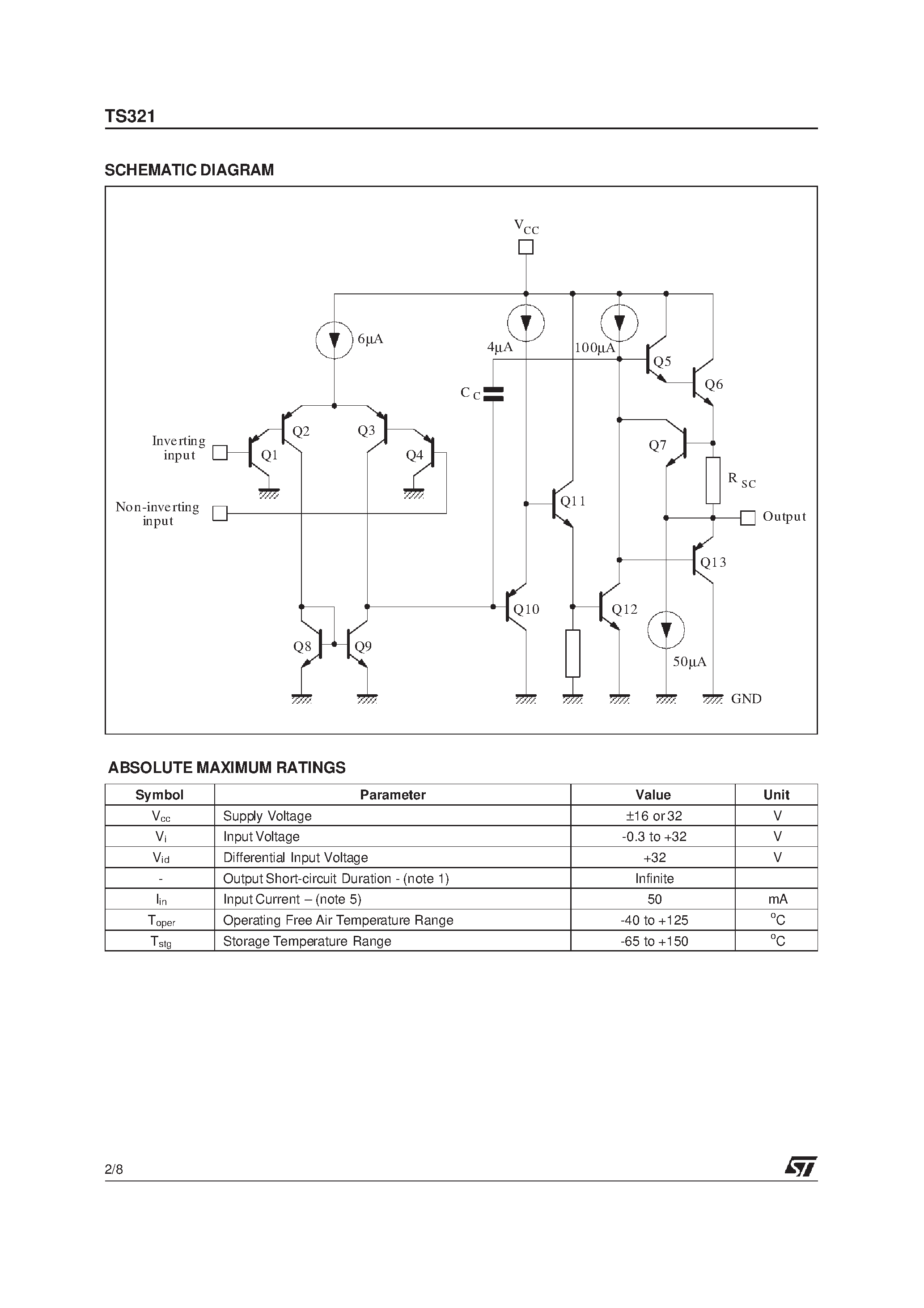 Datasheet TS321 page 2 Datasheet TS321 - LOW POWER SINGLE OPERATIONAL AMPLIFIER page 2