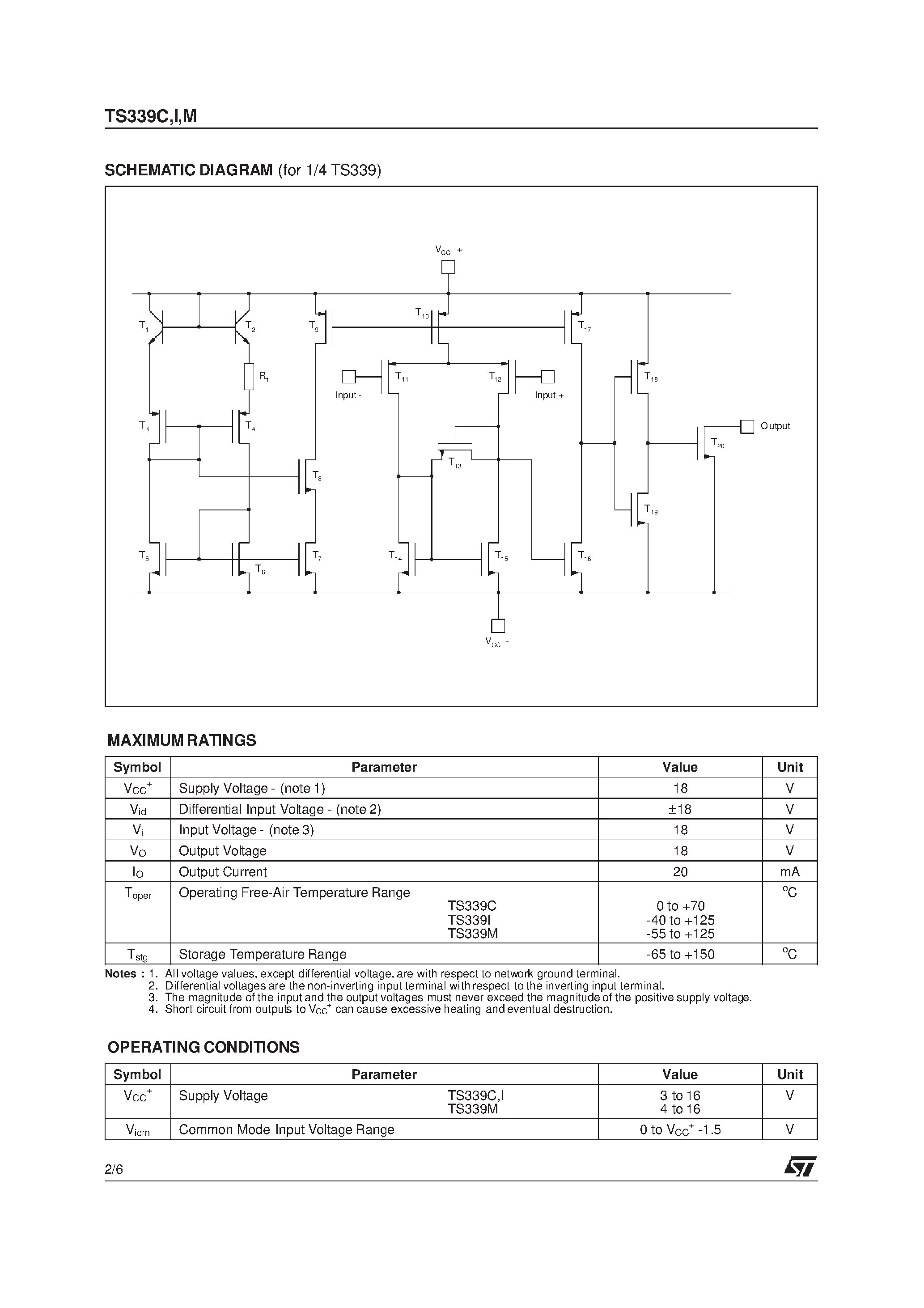 Datasheet TS339M - MICROPOWER QUAD CMOS VOLTAGE COMPARATORS page 2