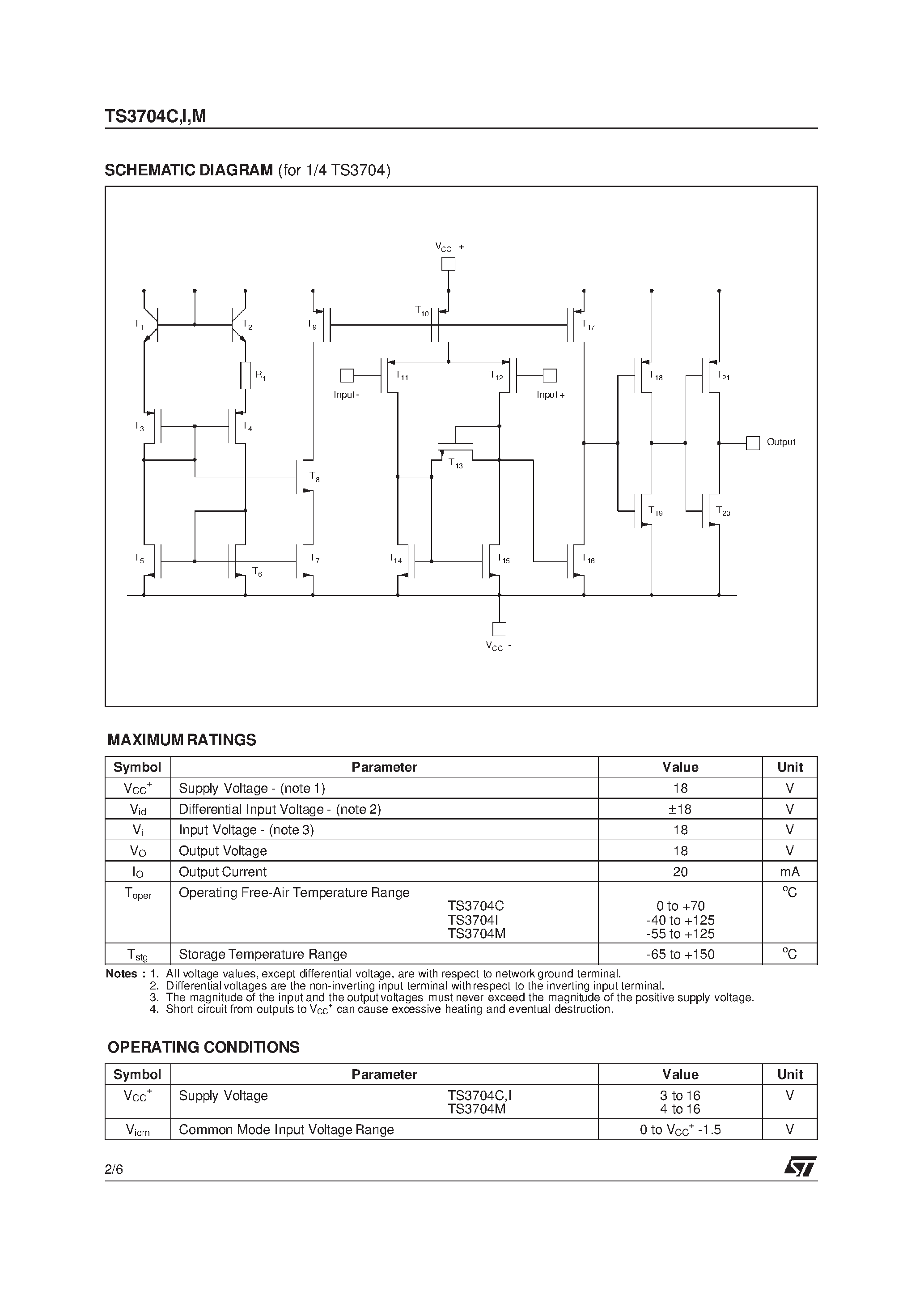 Datasheet TS3704I - MICROPOWER QUAD CMOS VOLTAGE COMPARATORS page 2