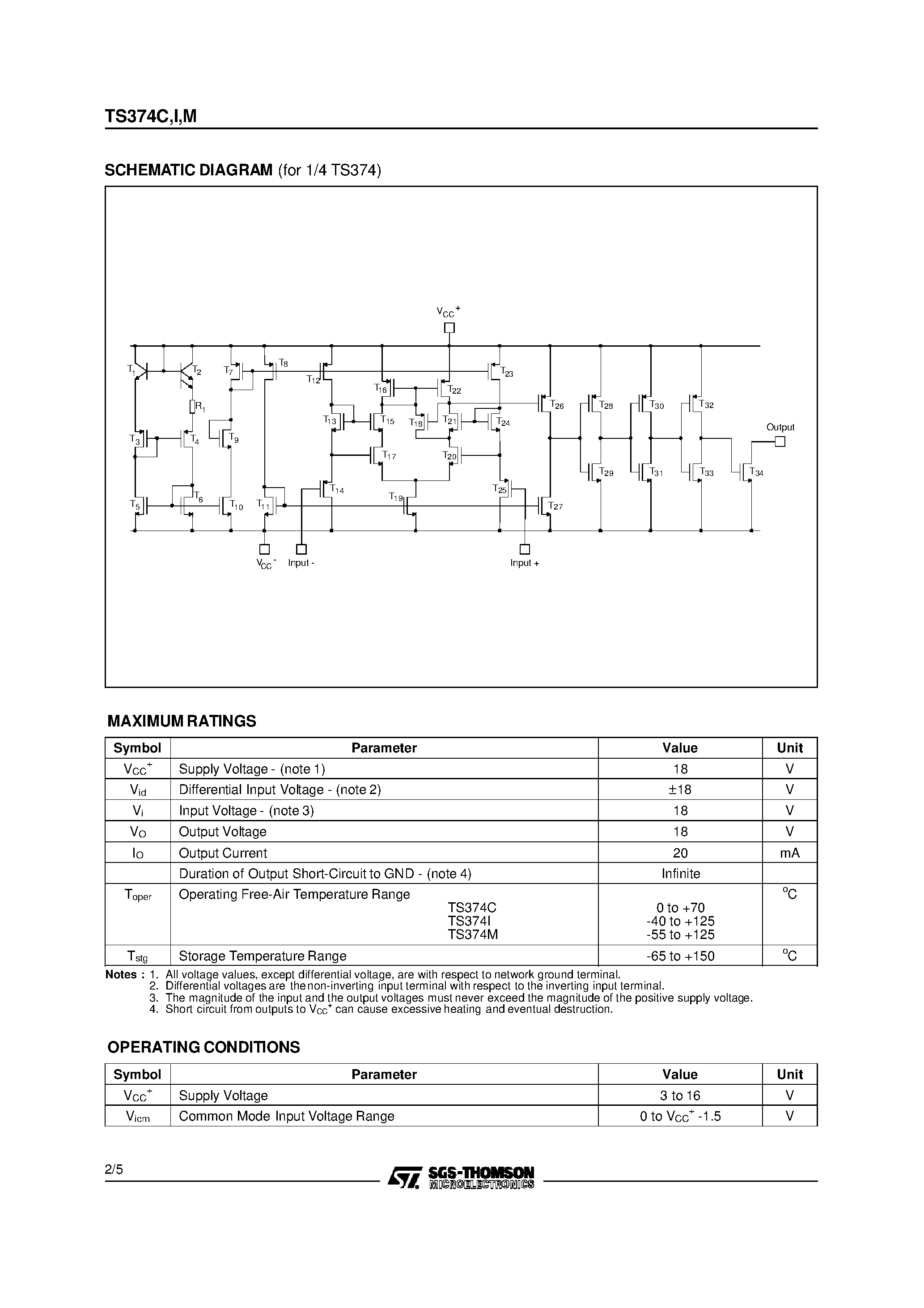 Даташит на микросхему TS374M страница 2 Даташит TS374M - LOW POWER QUAD CMOS VOLTAGE COMPARATORS страница 2