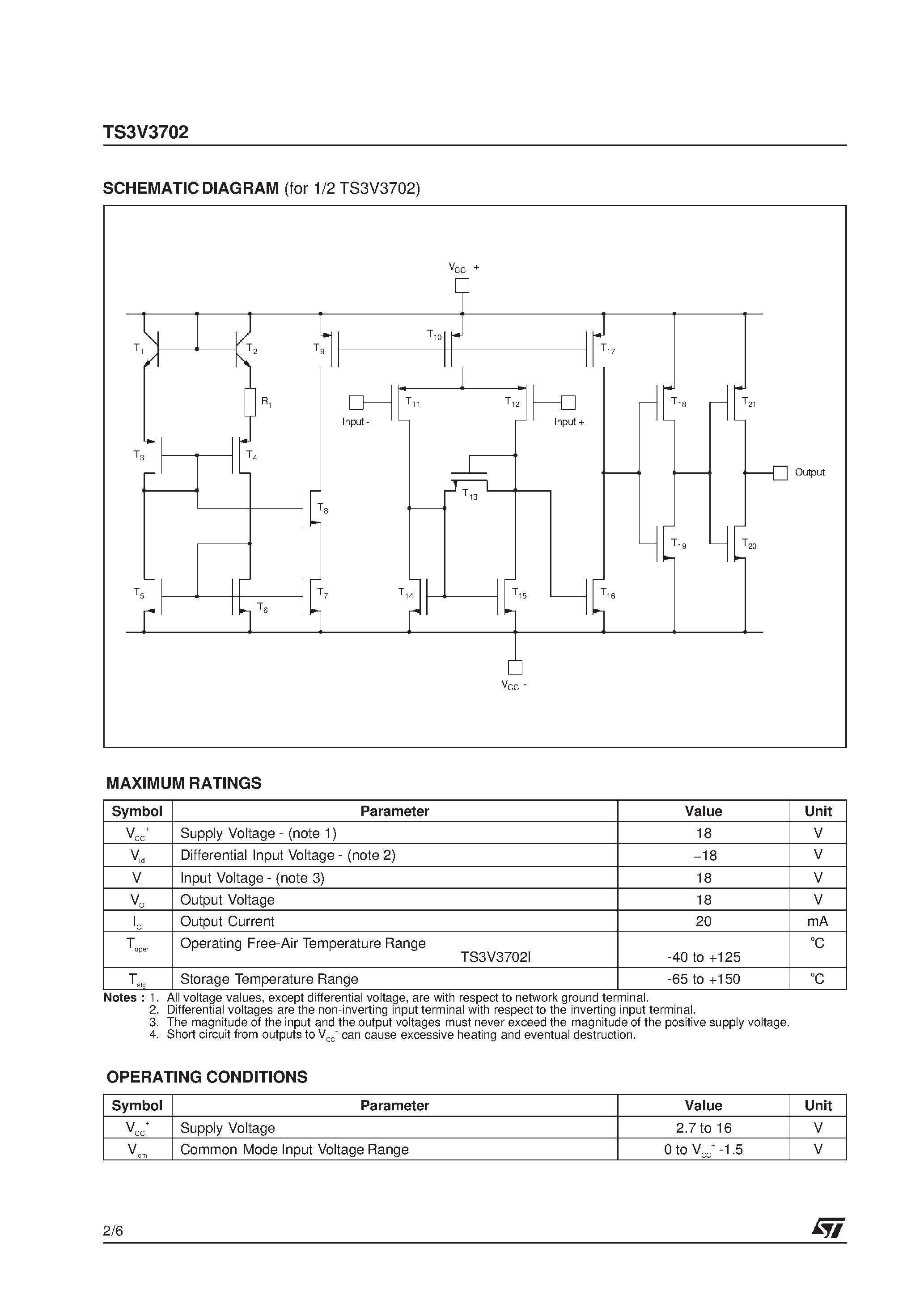 Datasheet TS3V3702 - 3V MICROPOWER DUAL VOLTAGE COMPARATORS page 2