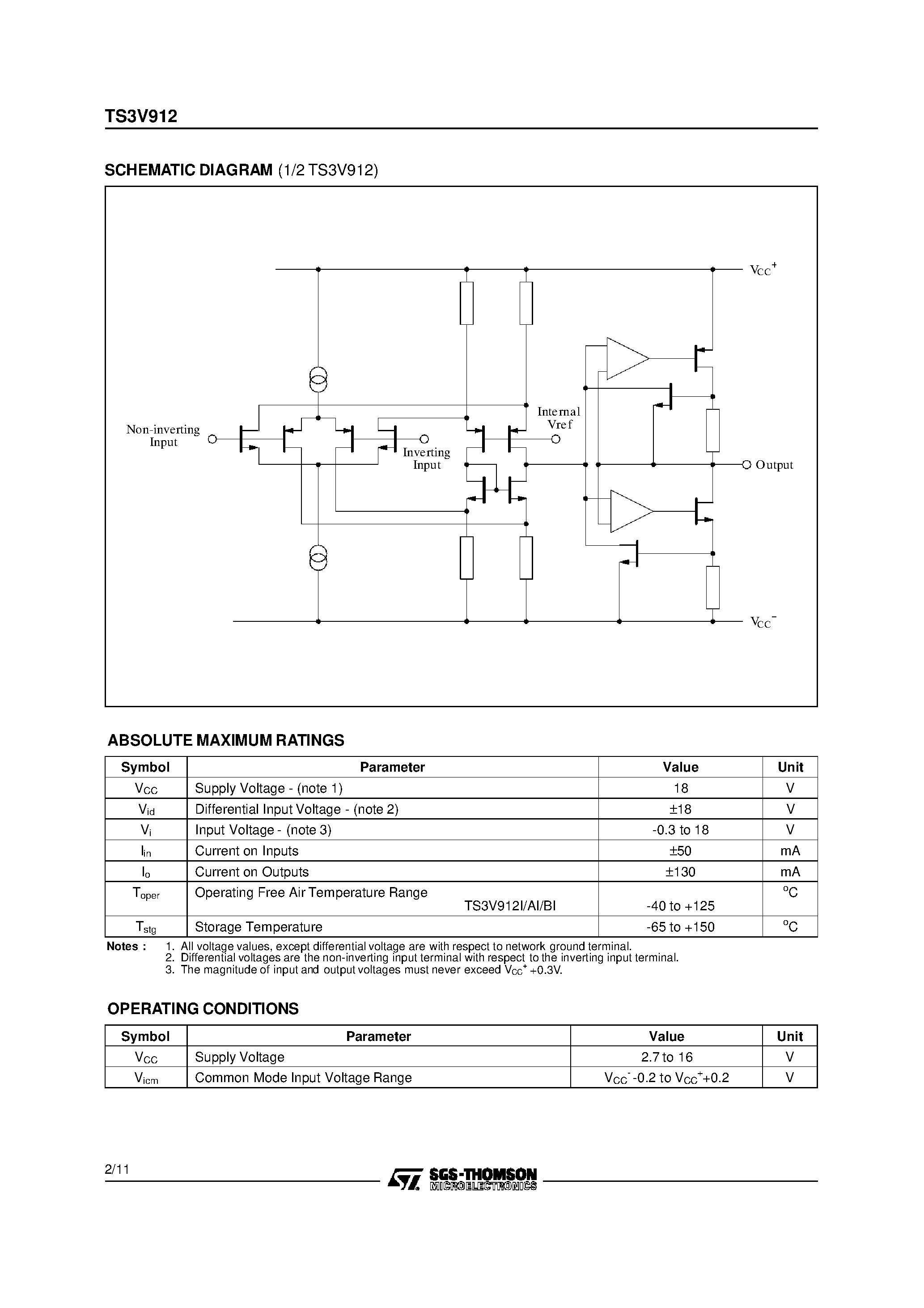 Даташит TS3V912AI - 3V RAIL TO RAIL CMOS DUAL OPERATIONAL AMPLIFIER страница 2