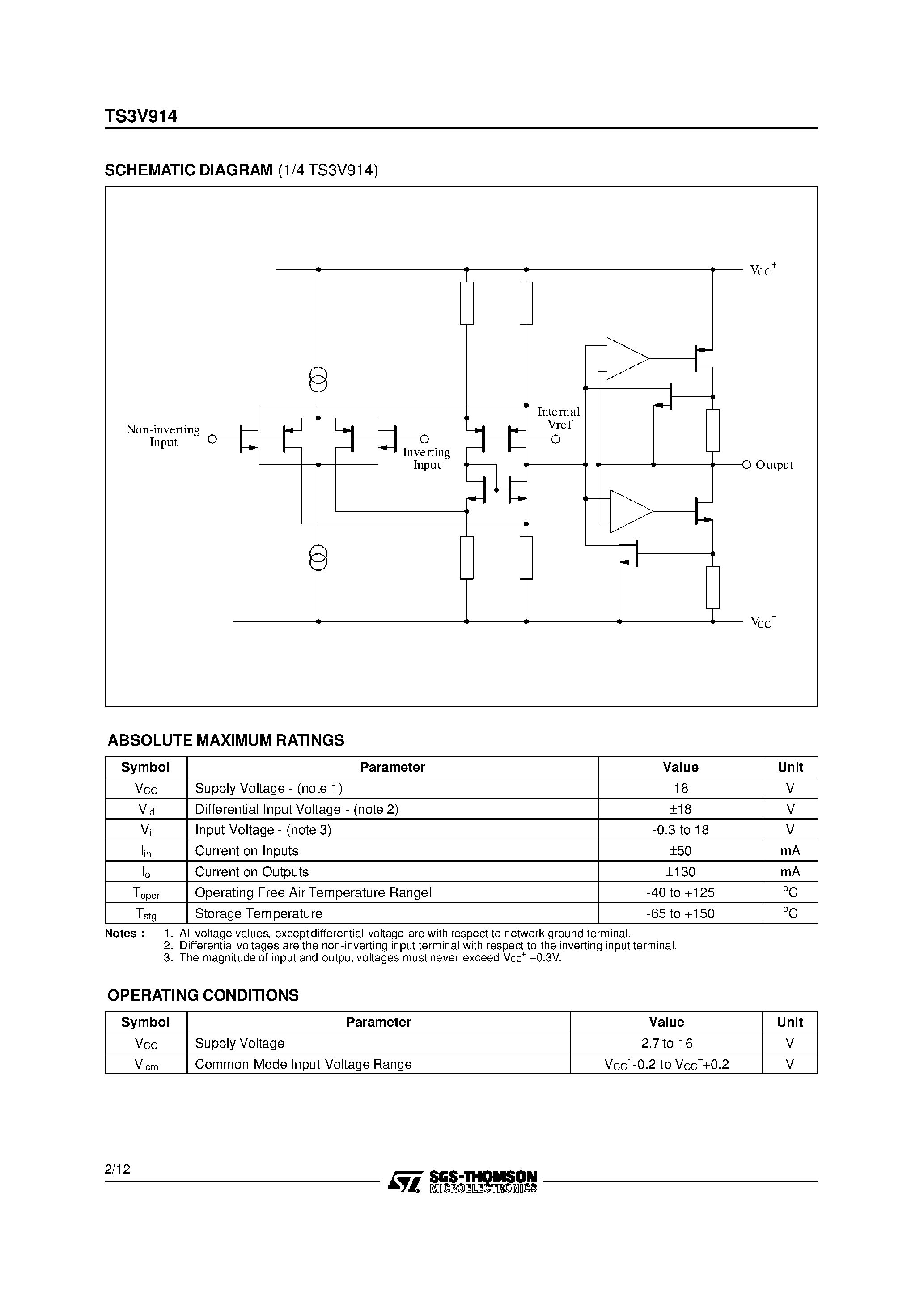 Datasheet TS3V914 - 3V RAIL TO RAIL CMOS QUAD OPERATIONAL AMPLIFIER page 2