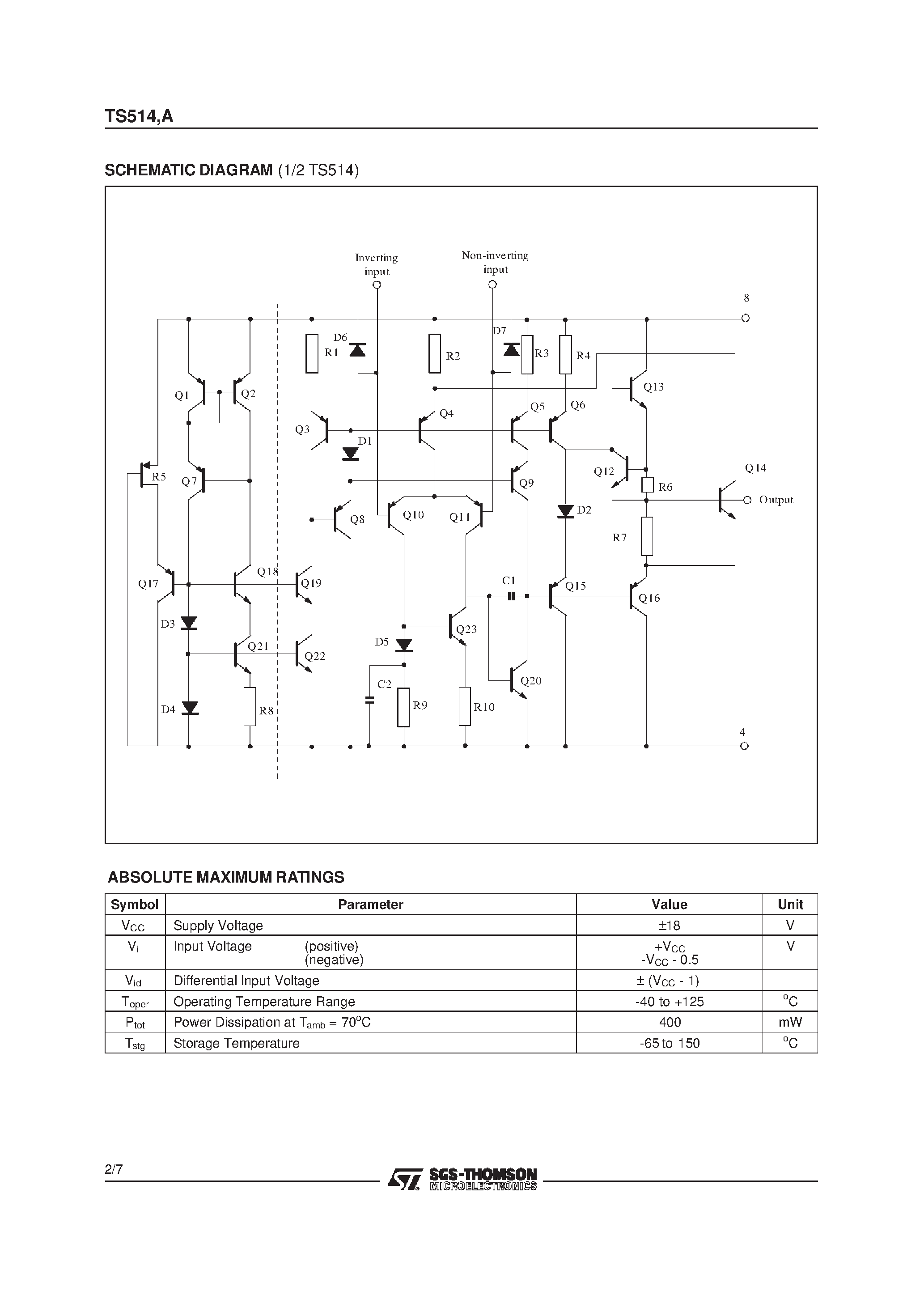 Datasheet TS514 - HIGH SPEED PRECISION QUAD OPERATIONAL AMPLIFIERS page 2