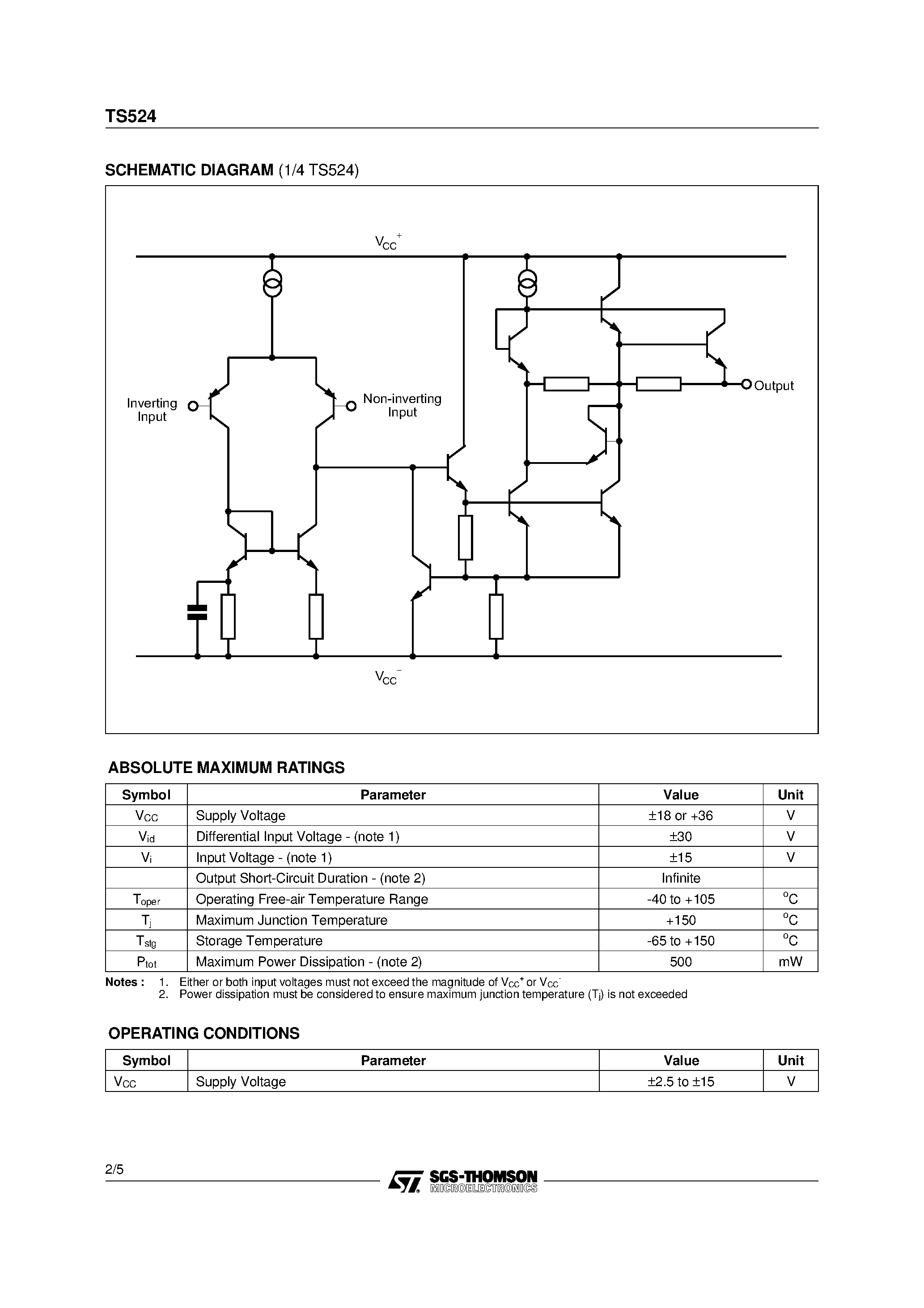 Datasheet TS524ID - PRECISION LOW NOISE QUAD OPERATIONAL AMPLIFIERS page 2