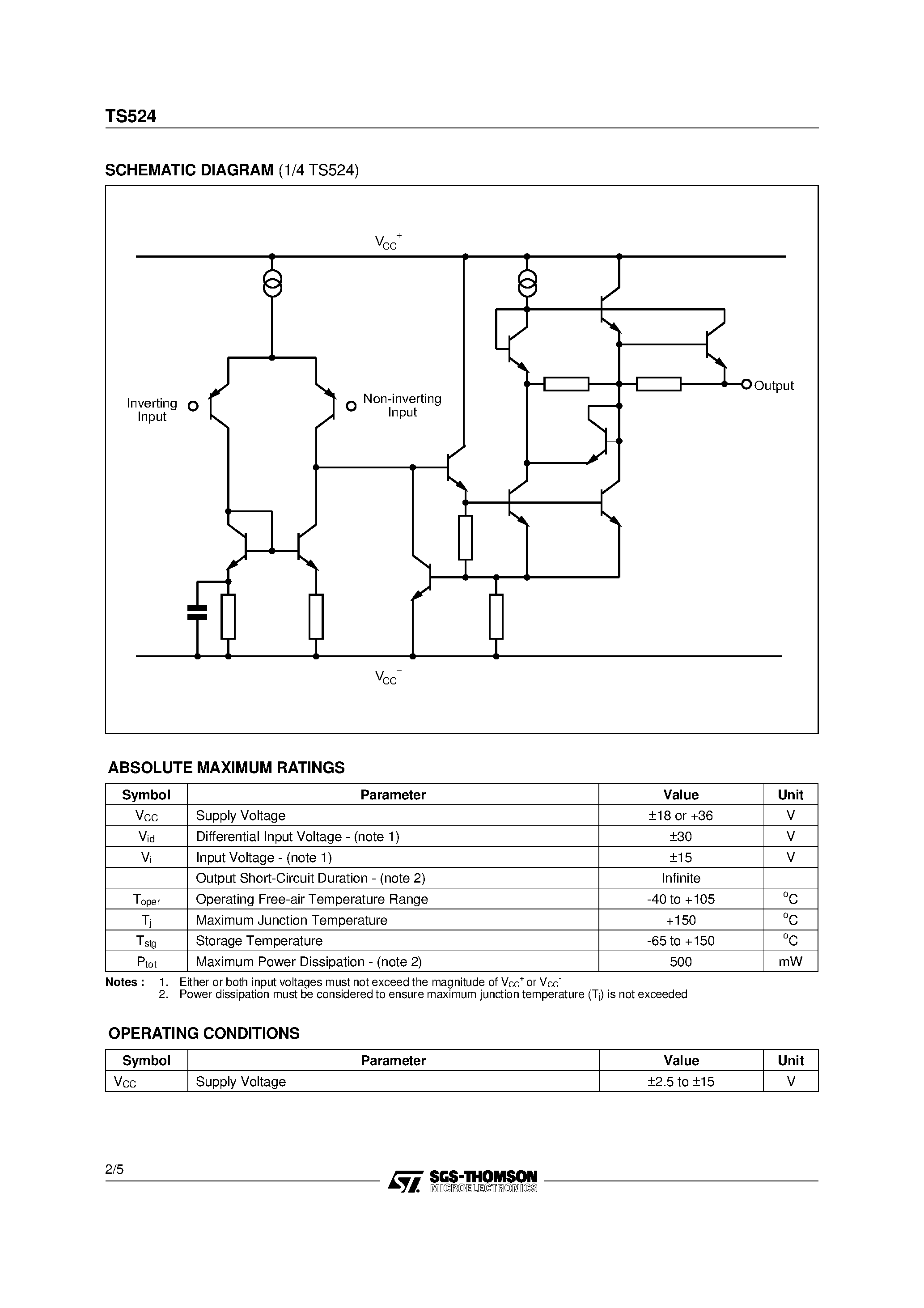 Datasheet TS524IN page 2 Datasheet TS524IN - PRECISION LOW NOISE QUAD OPERATIONAL AMPLIFIERS page 2