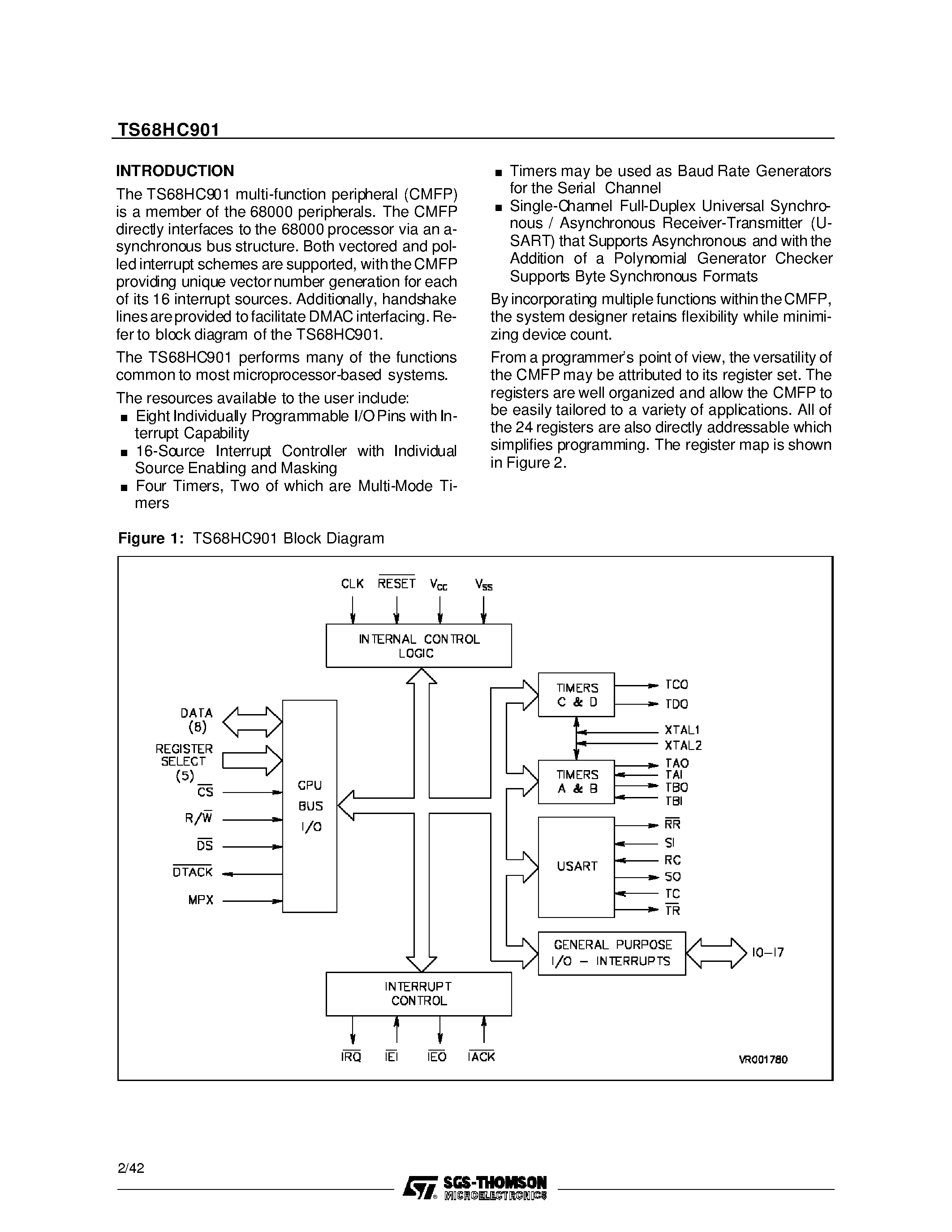 Даташит TS68HC901 - HCMOS MULTI-FUNCTION PERIPHERAL страница 2
