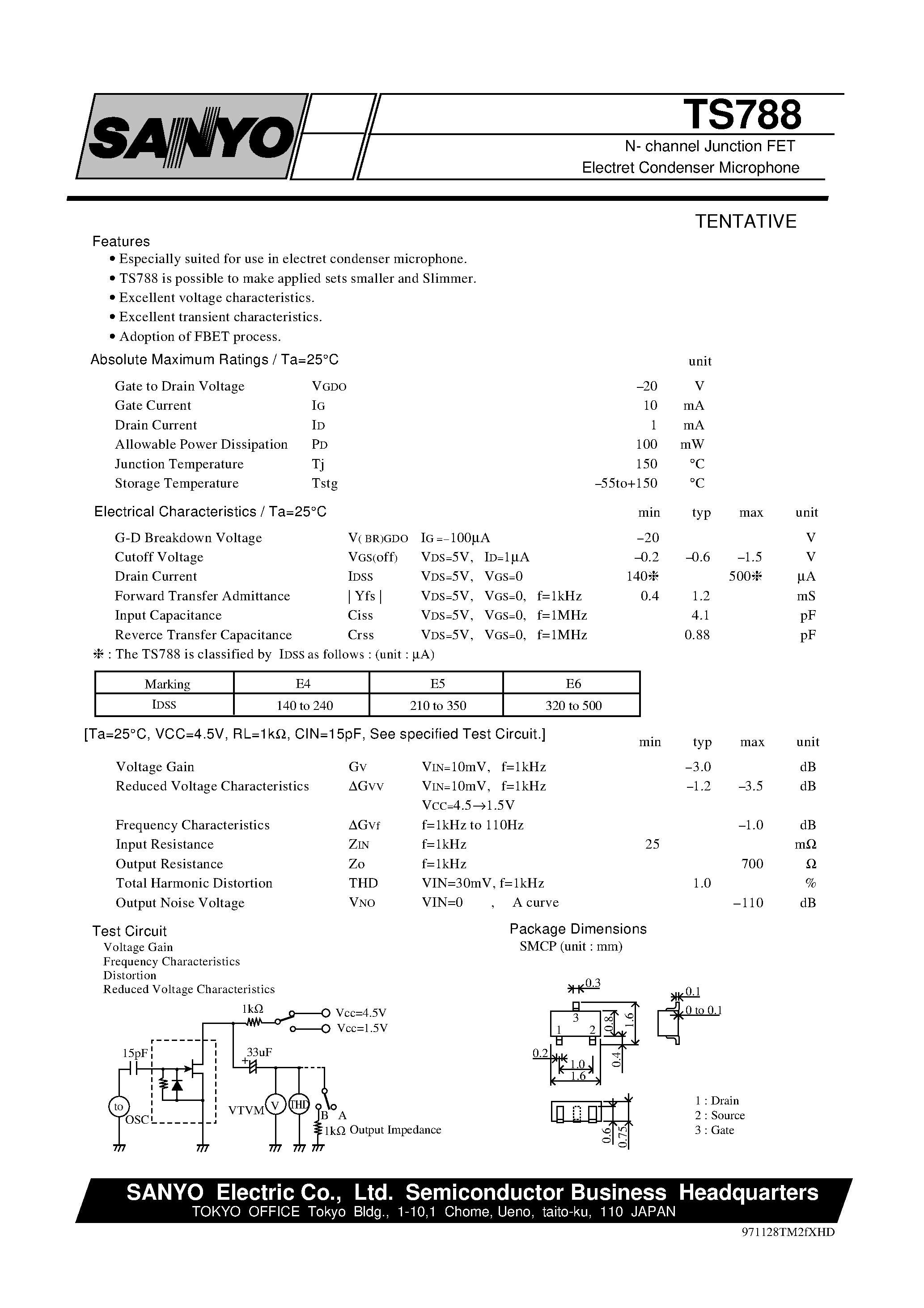 Datasheet TS788 - N- channel Junction FET Electret Condenser Microphone page 1