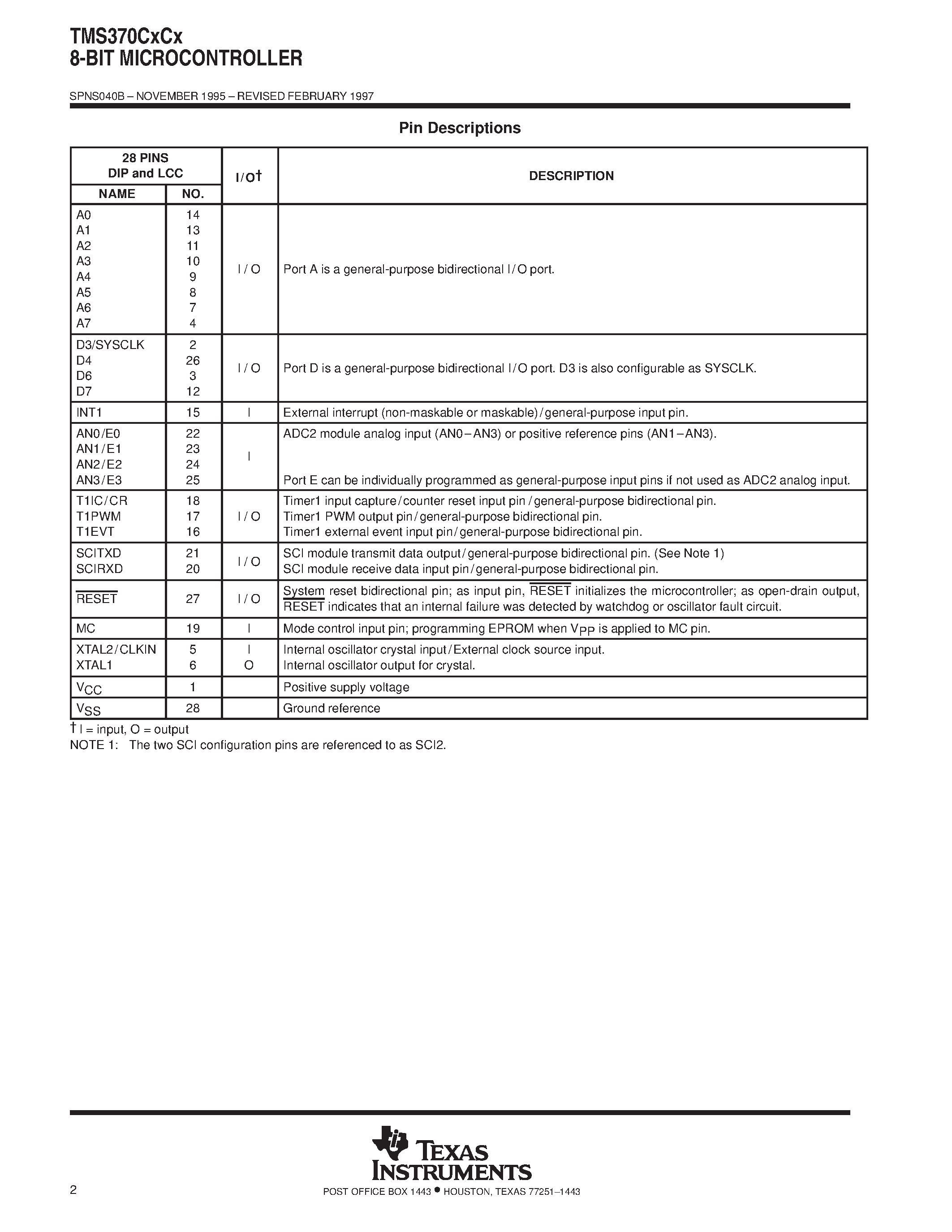 Datasheet TMS370C3C0A - 8-BIT MICROCONTROLLER page 2