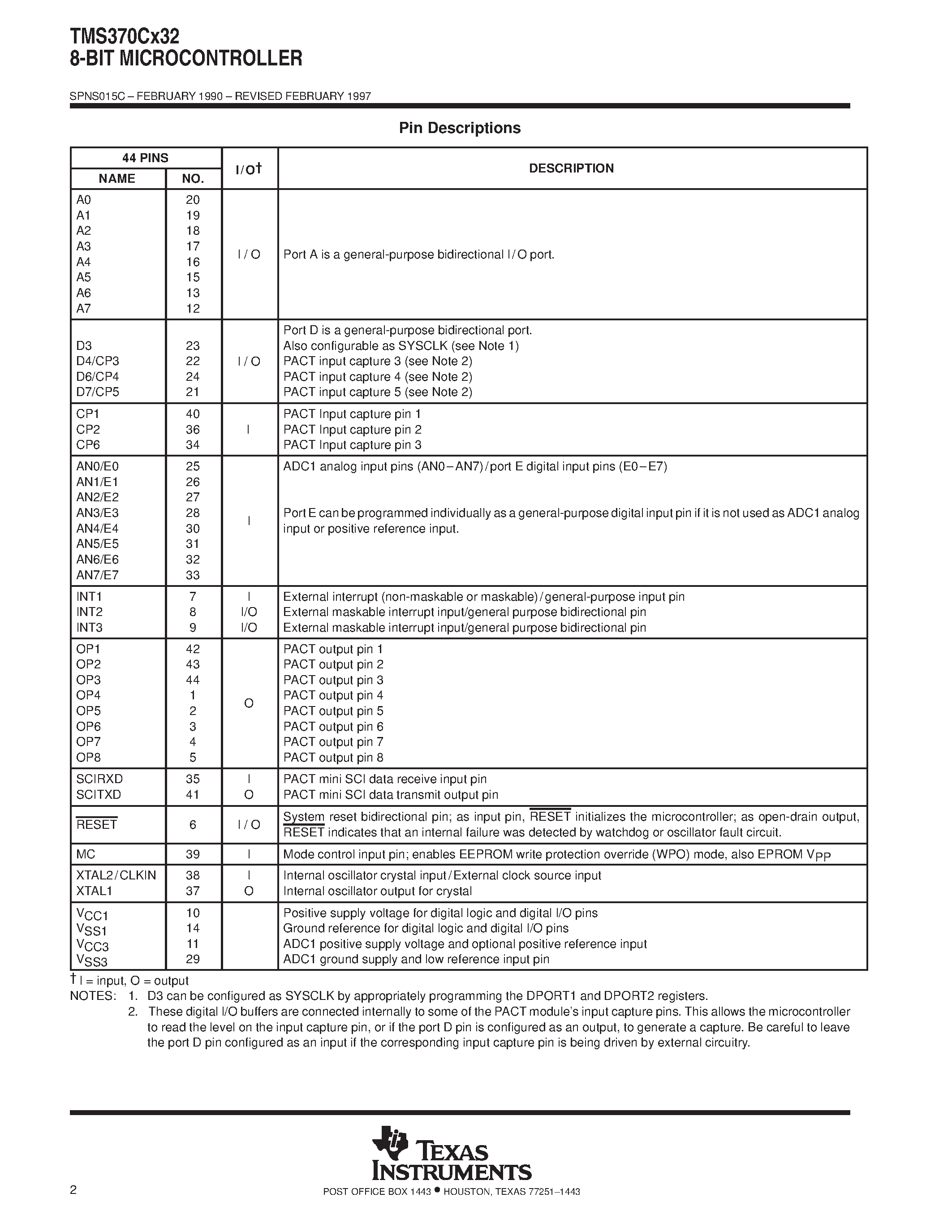 Datasheet TMS370CX32 page 2 Datasheet TMS370CX32 - 8-BIT MICROCONTROLLER page 2