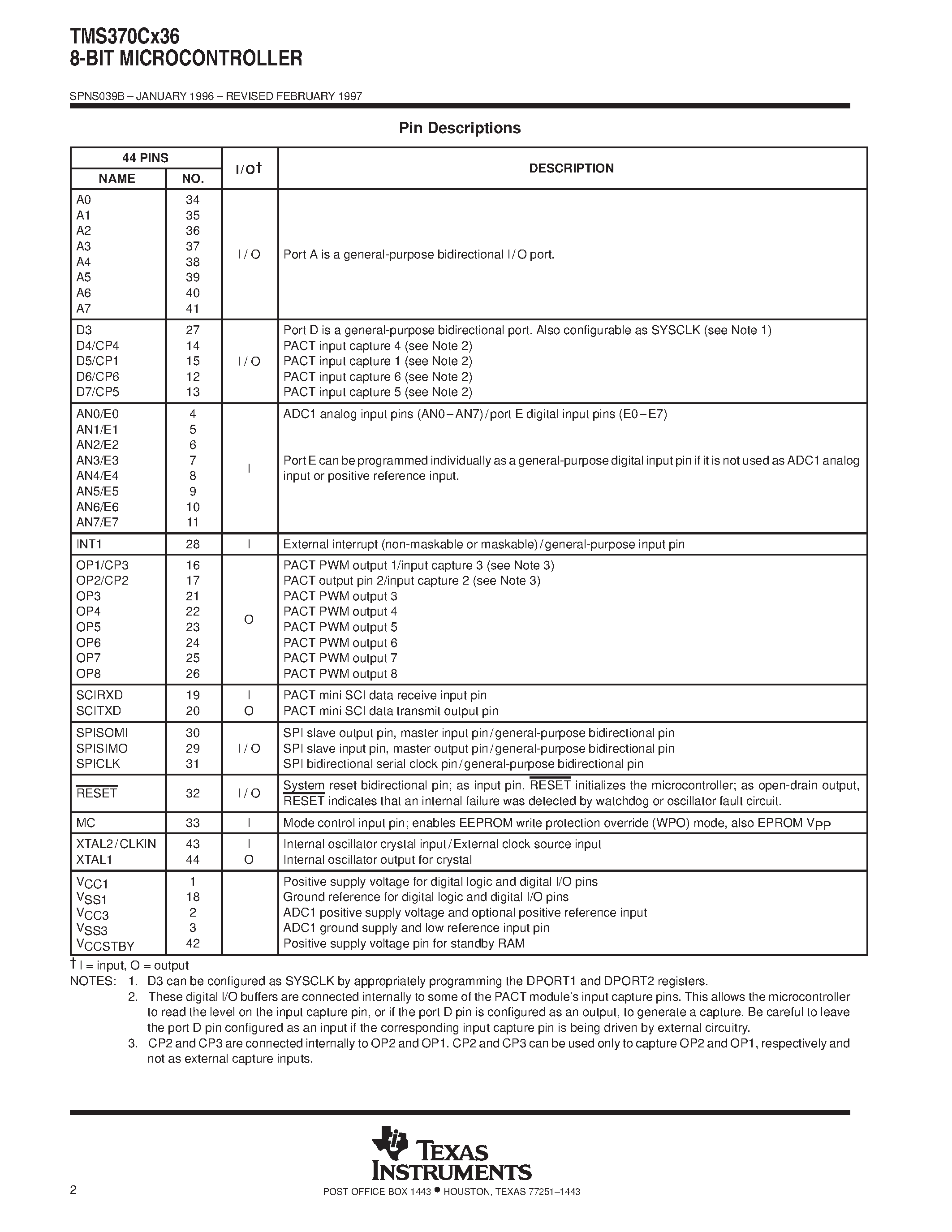 Datasheet TMS370CX36 - 8-BIT MICROCONTROLLER page 2