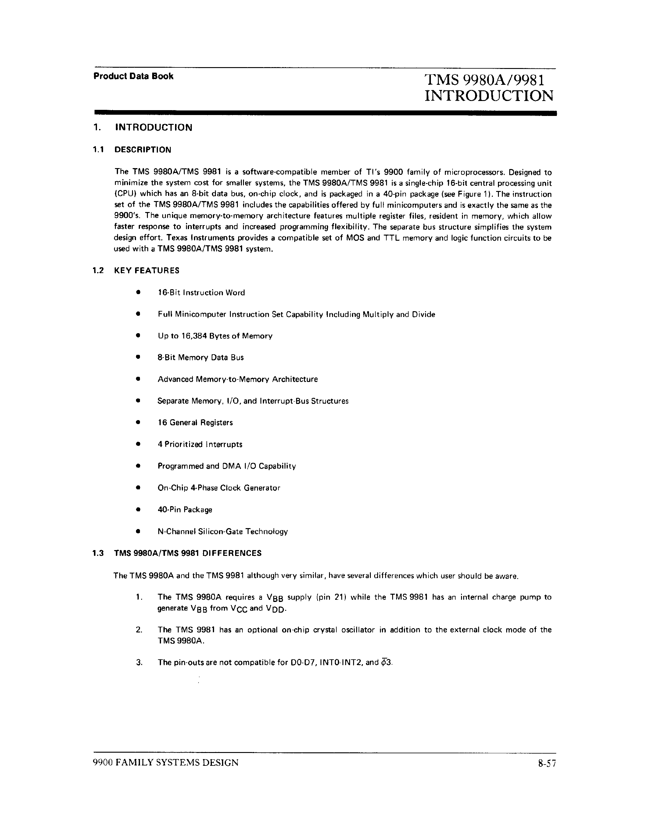 Datasheet TMS9981 - SINGE-CHIP 16-BIT CENTRAL PROCESSING UNIT (CPU) WHICH HAS AN 8-BIT DATA BUS/ON-CHIP AND IS PACKAGED 40-PIN PACKAGE page 2