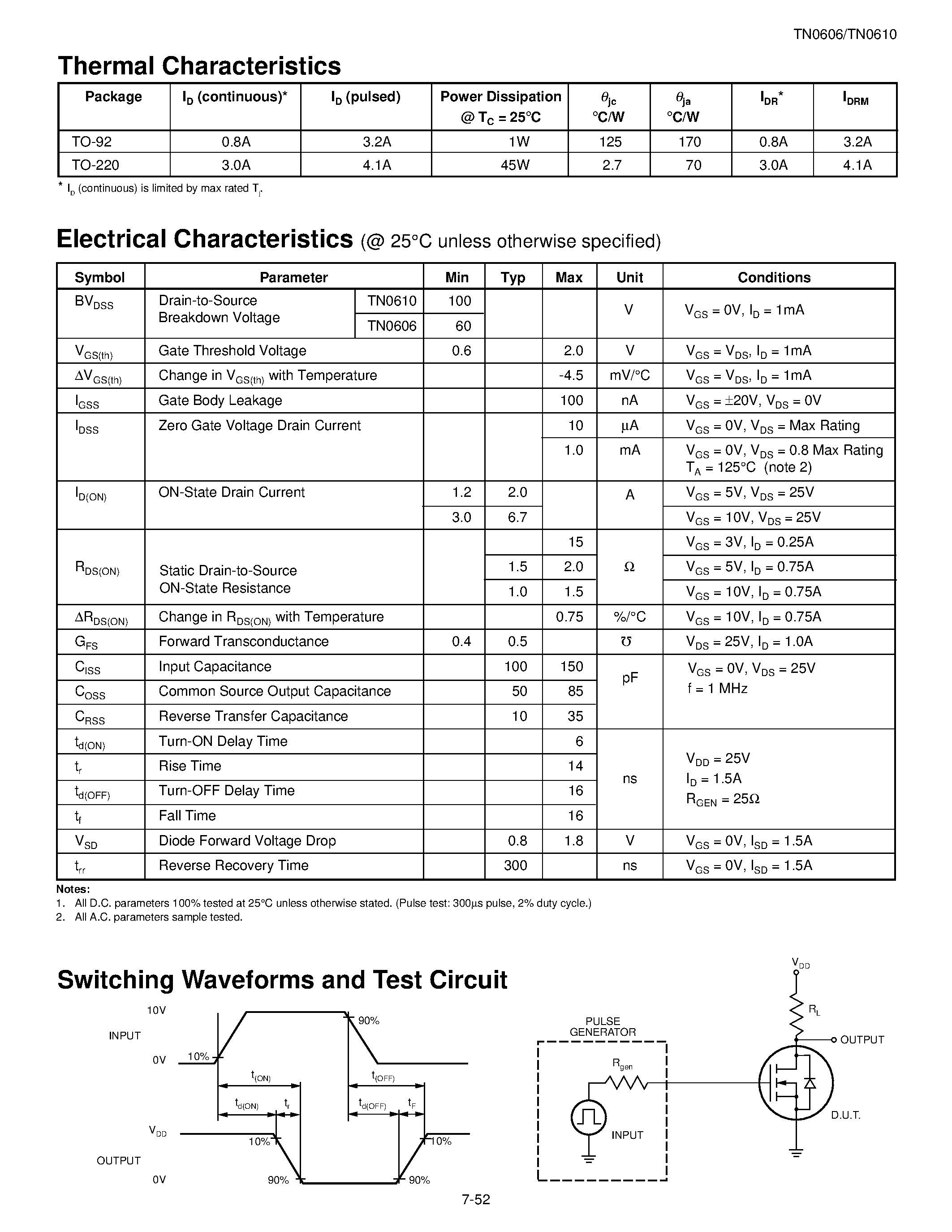 Datasheet TN0606N5 page 2 Datasheet TN0606N5 - N-Channel Enhancement-Mode Vertical DMOS FETs page 2