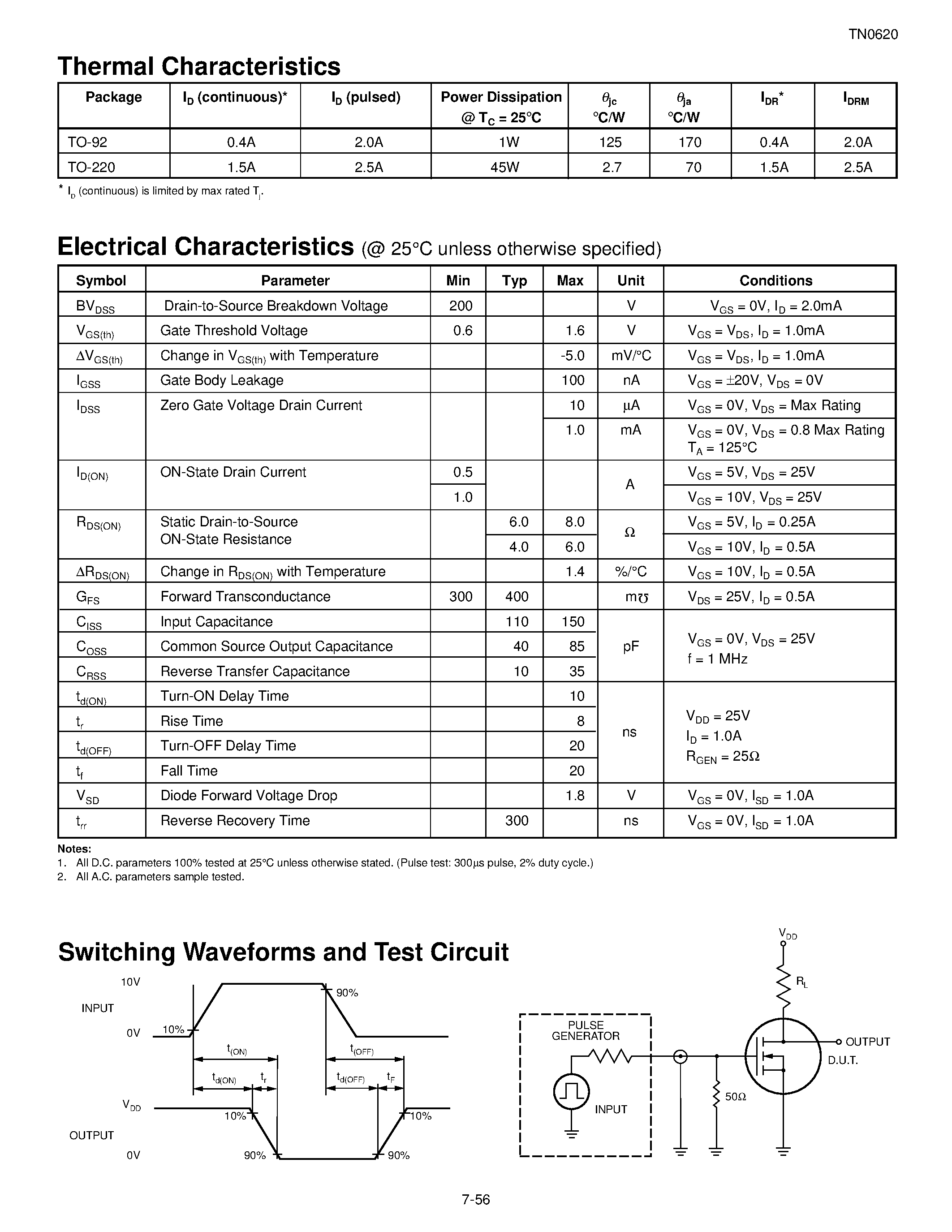 Datasheet TN0620N5 - N-Channel Enhancement-Mode Vertical DMOS FETs page 2